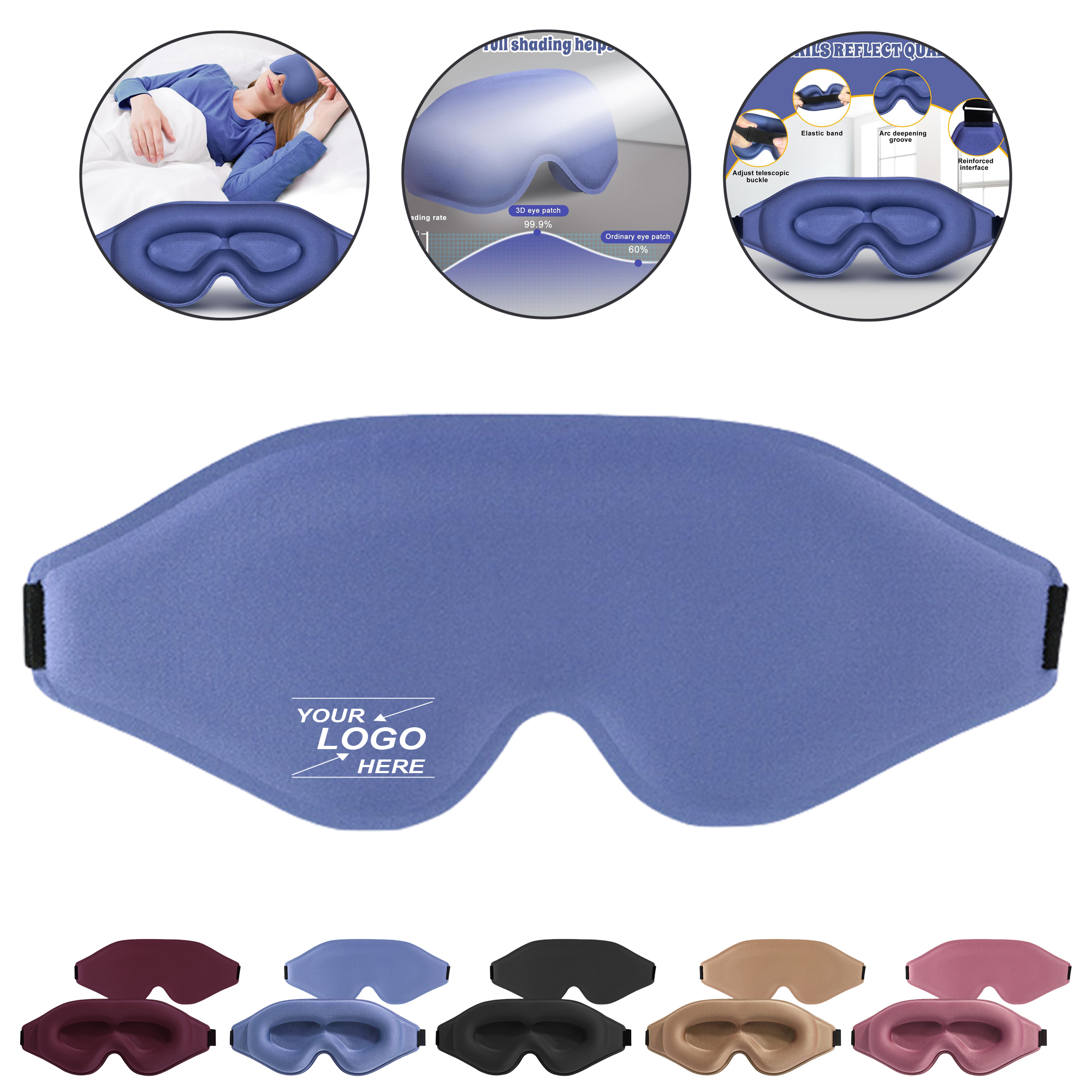 Soft Comfortable 3D Contoured Sleep Mask with Hollow Nose Bridge 5