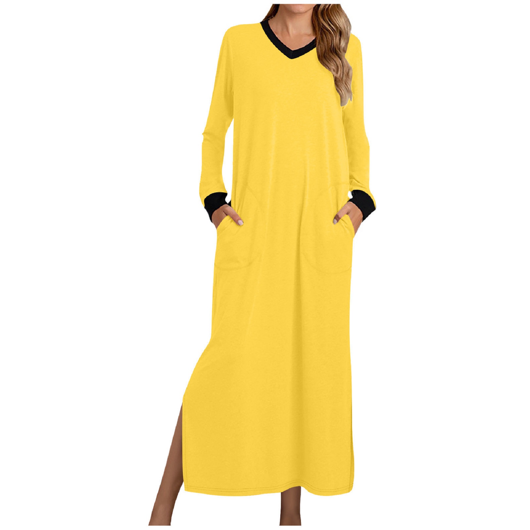 Womens Long Dress V Neck Nightshirts Side Slit 12
