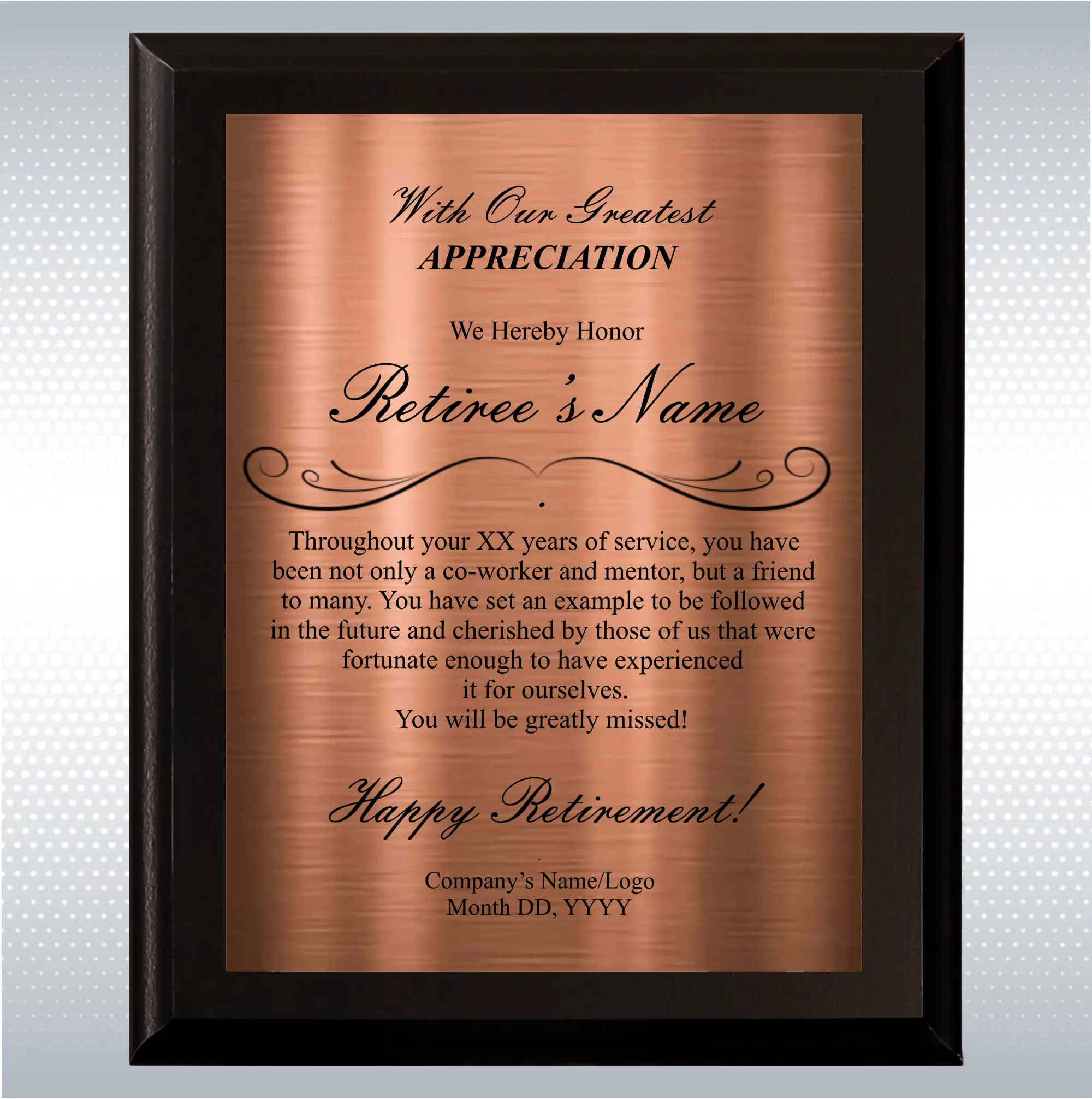 Black Matte Retirement Gift Award Plaque 10