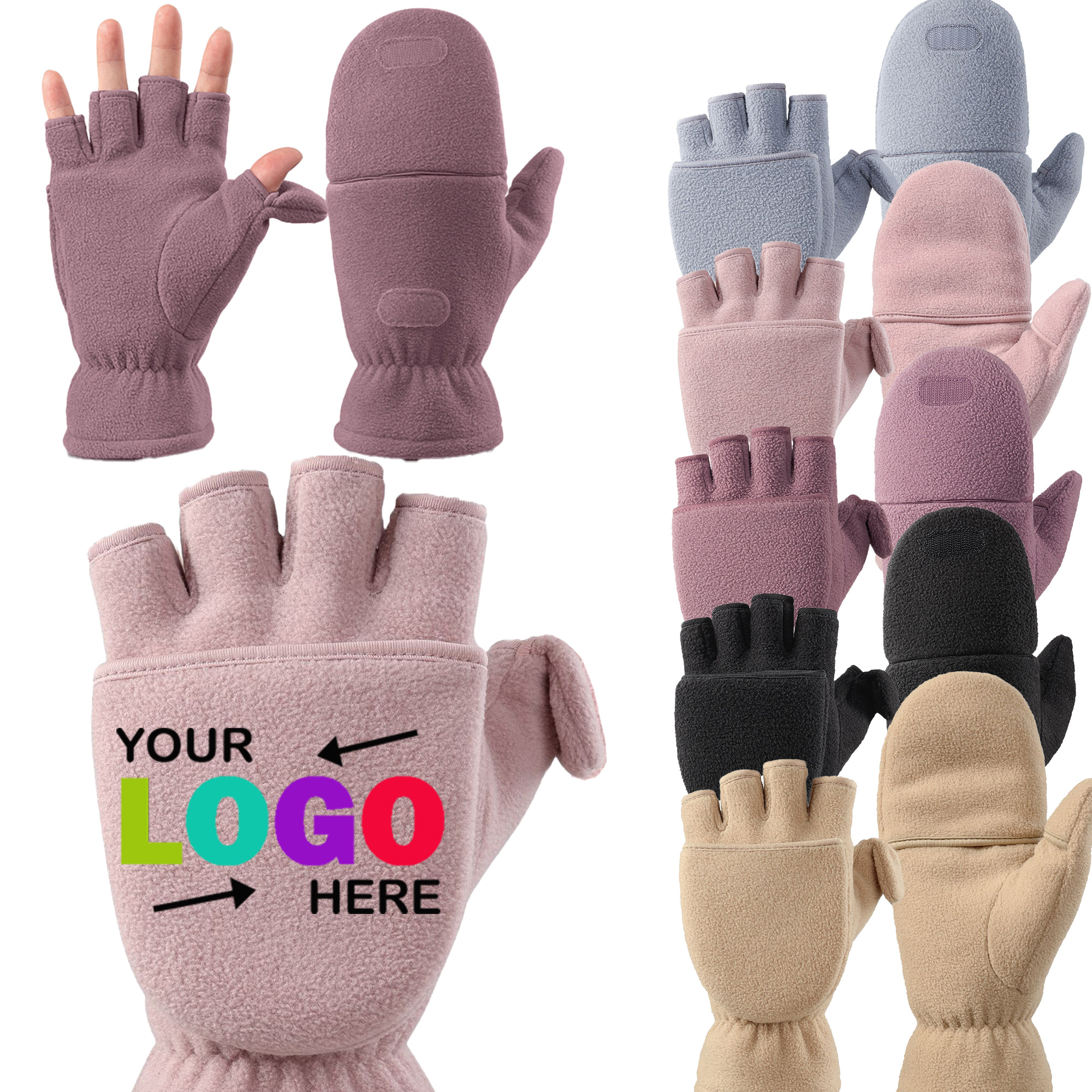 Fleece Thickened Flip-Top Fingerless Gloves Warm Handwear 2