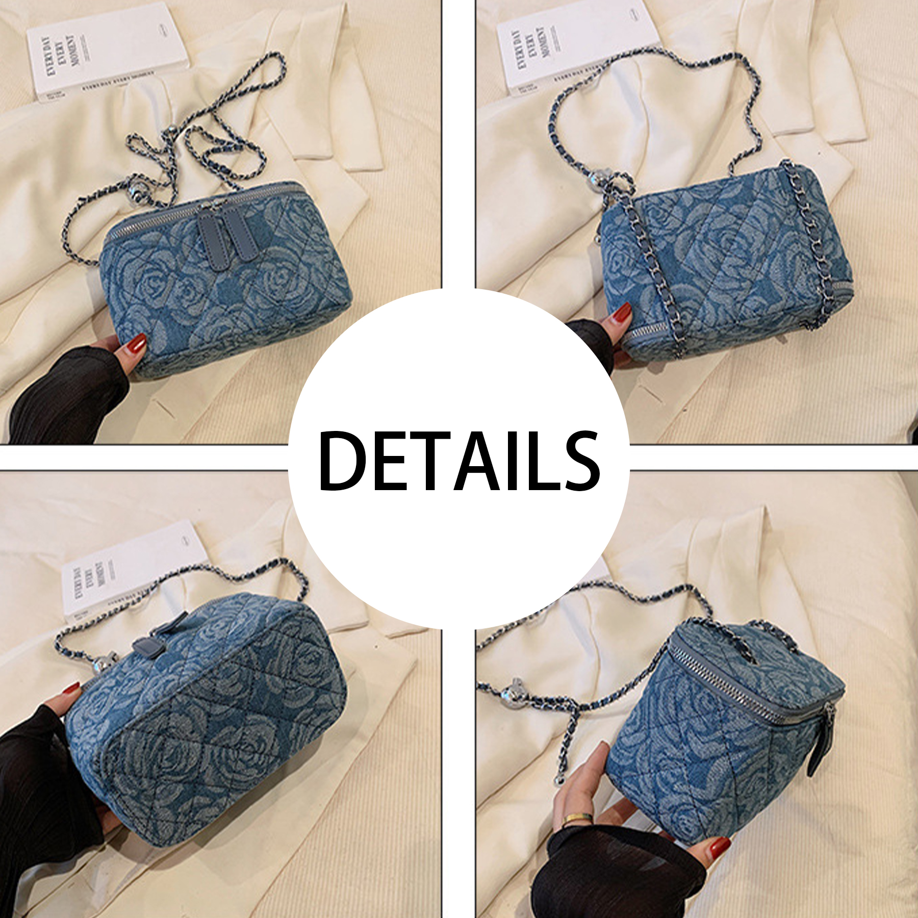 Cotton One-shoulder diamond grid bag 2