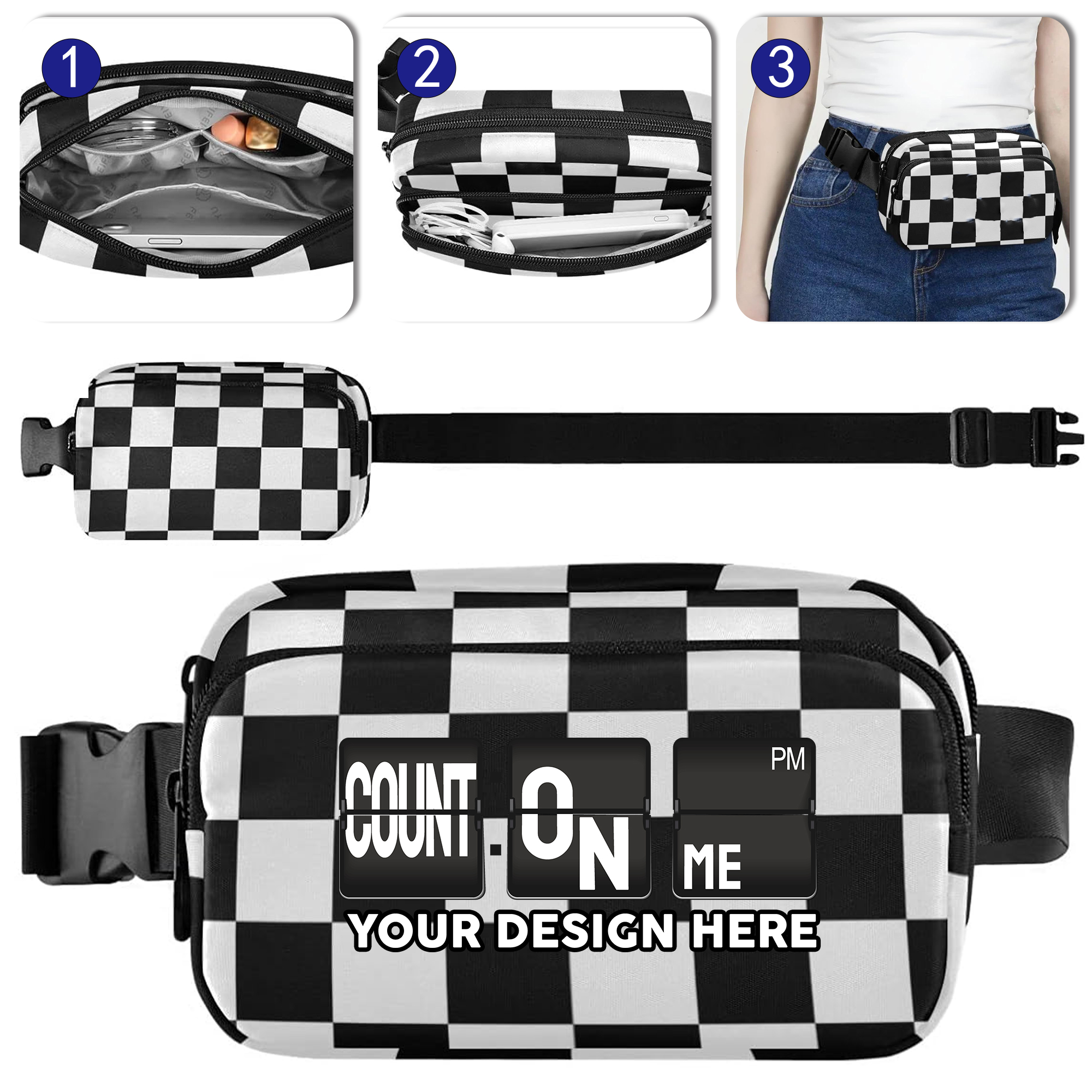 Racing Style Black & White Belt Bag 4