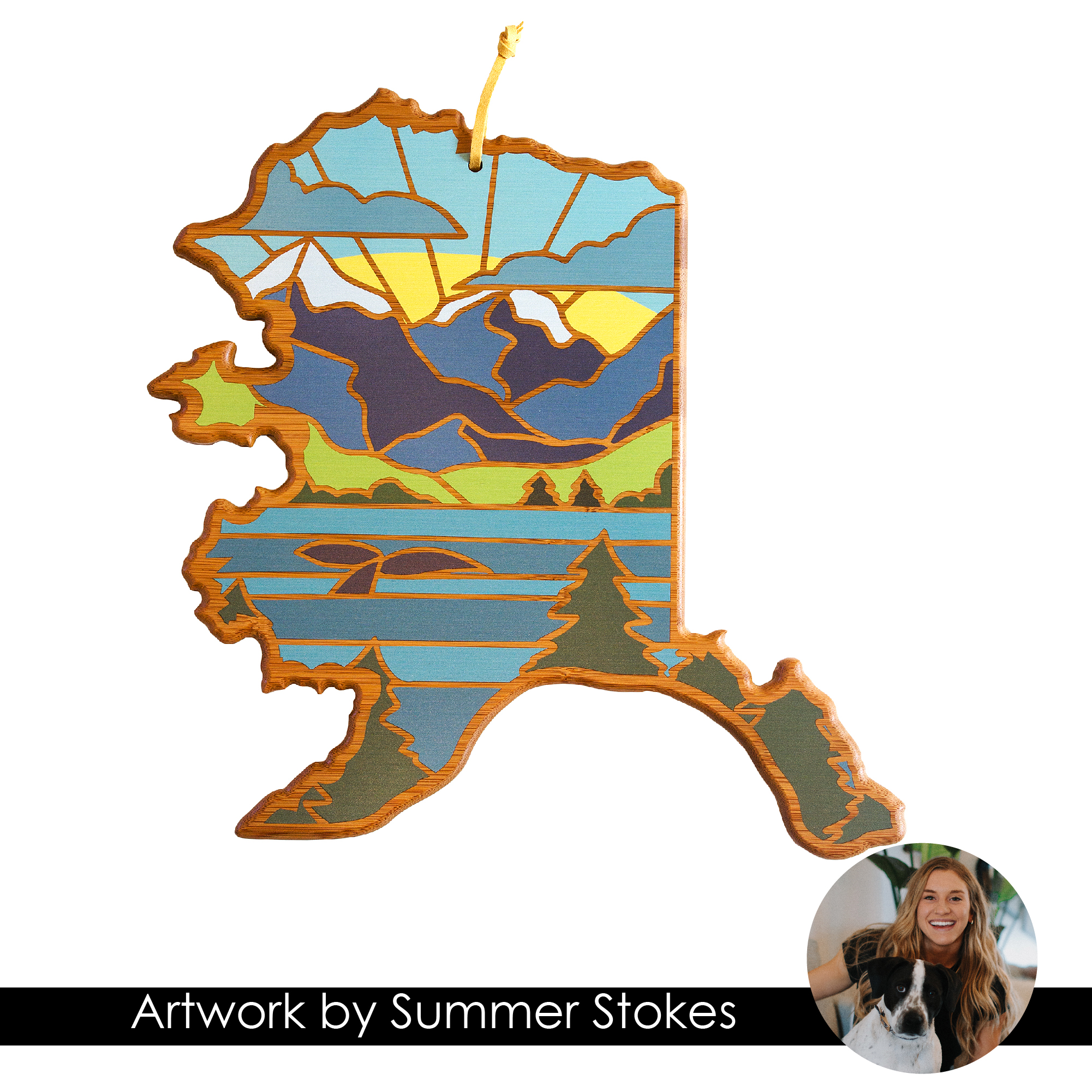 Alaska State Shaped Serving and Cutting Board with Artwork by Summer Stokes 7