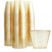 9OZ 25PCS PET Gold Dust Trian Wine Class Drink Cup 9