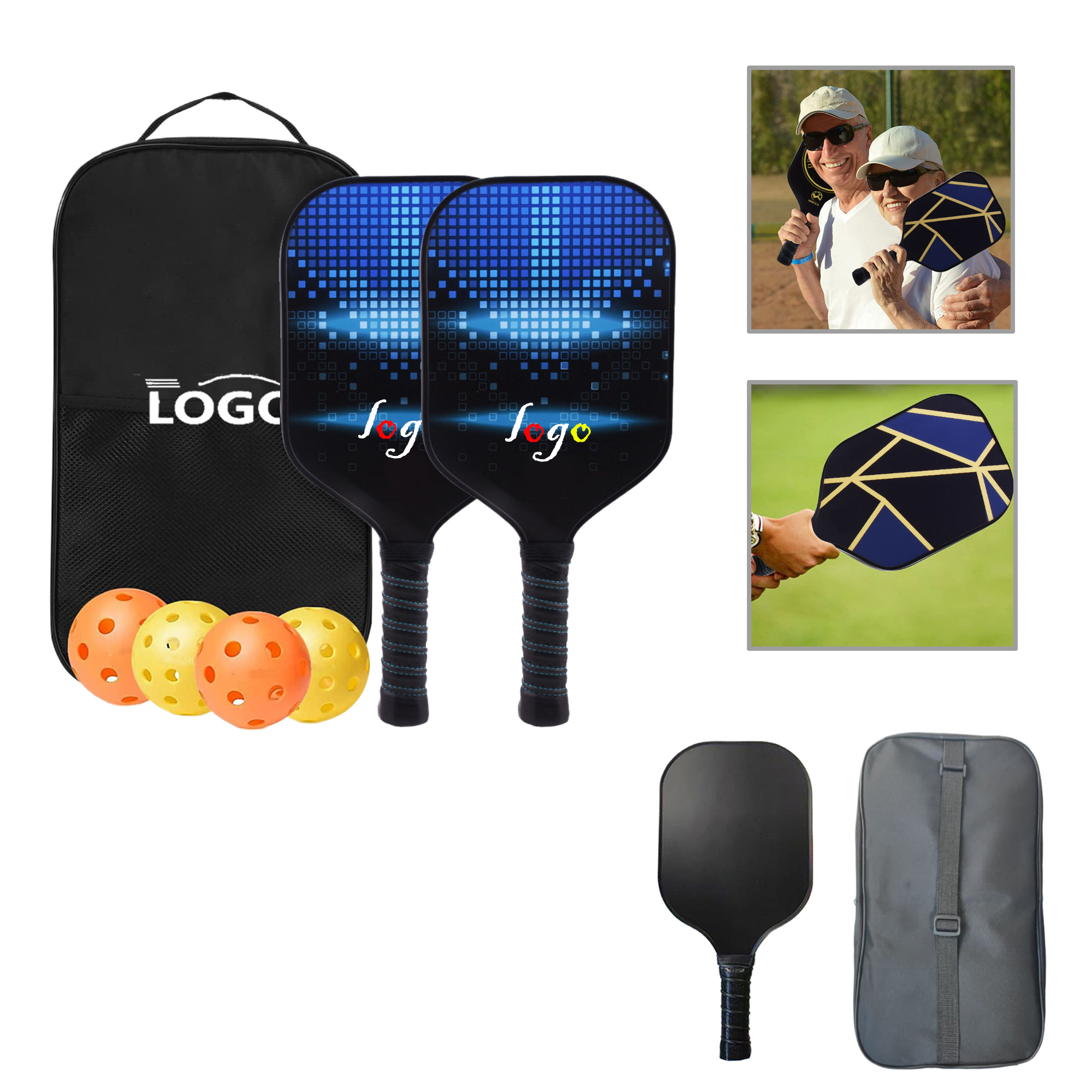 MOQ20 Premium Fiberglass Carbon Pickleball Paddle Set 5