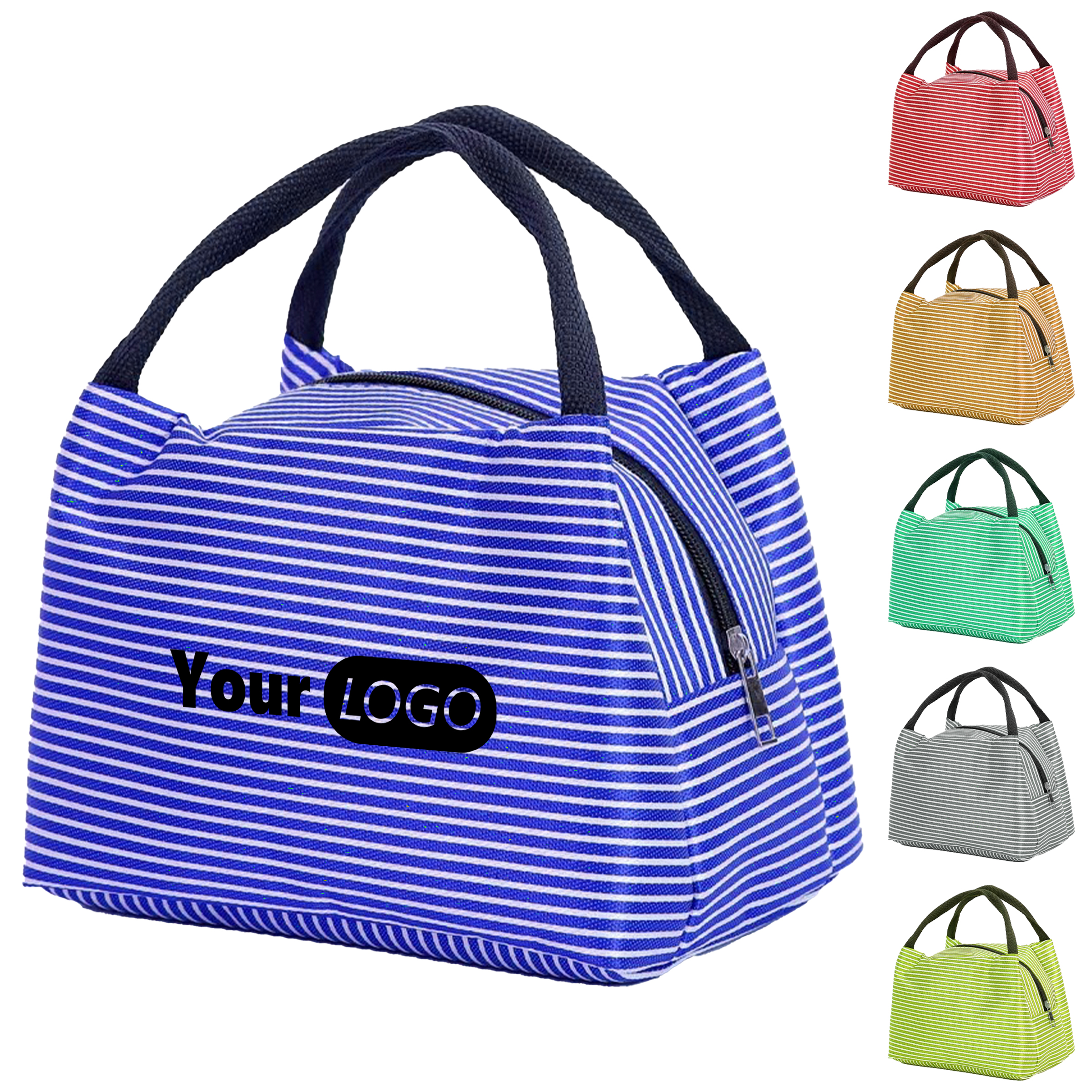 Nylon Customizable Striped Lunch Tote 4