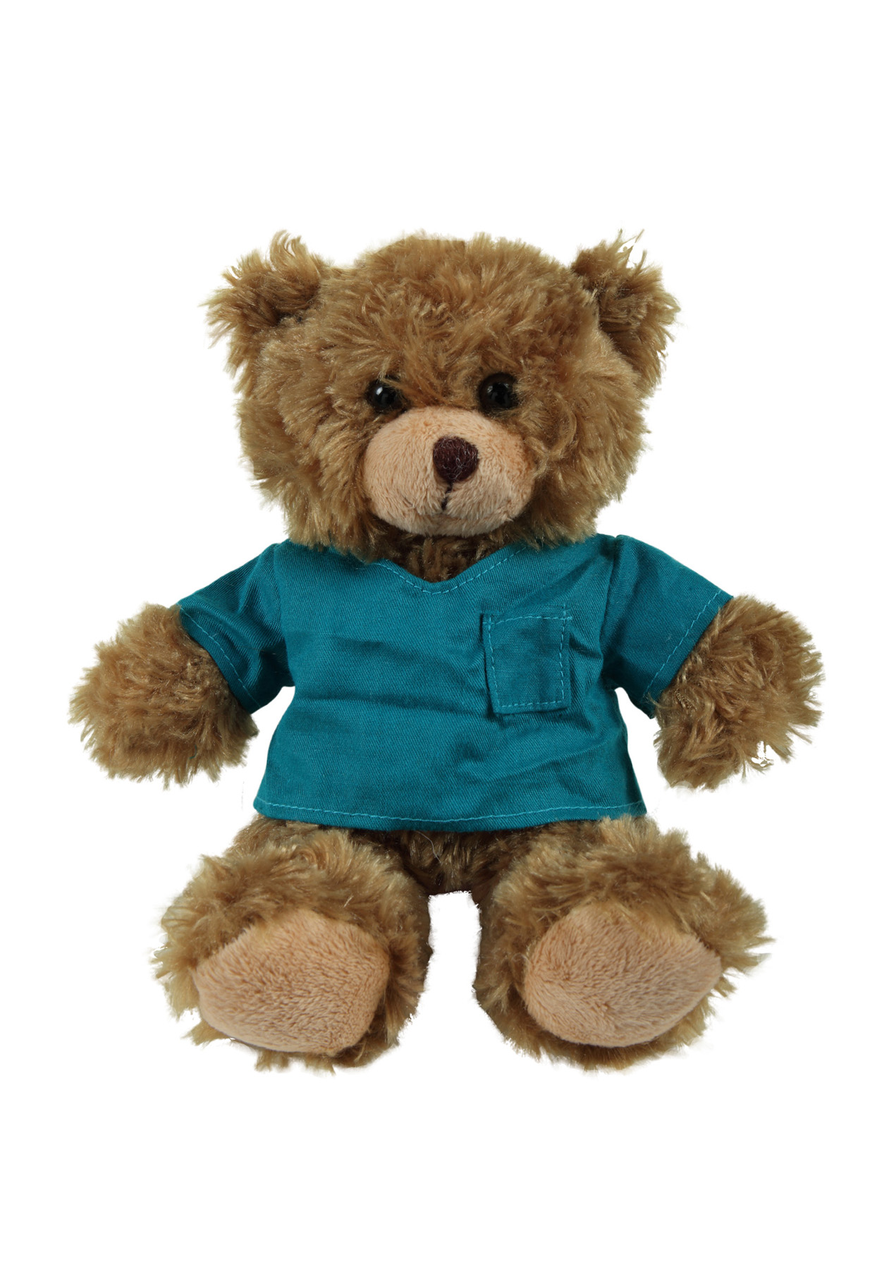 soft plush Mocha Curly Sitting Bear  with Medical Scrub