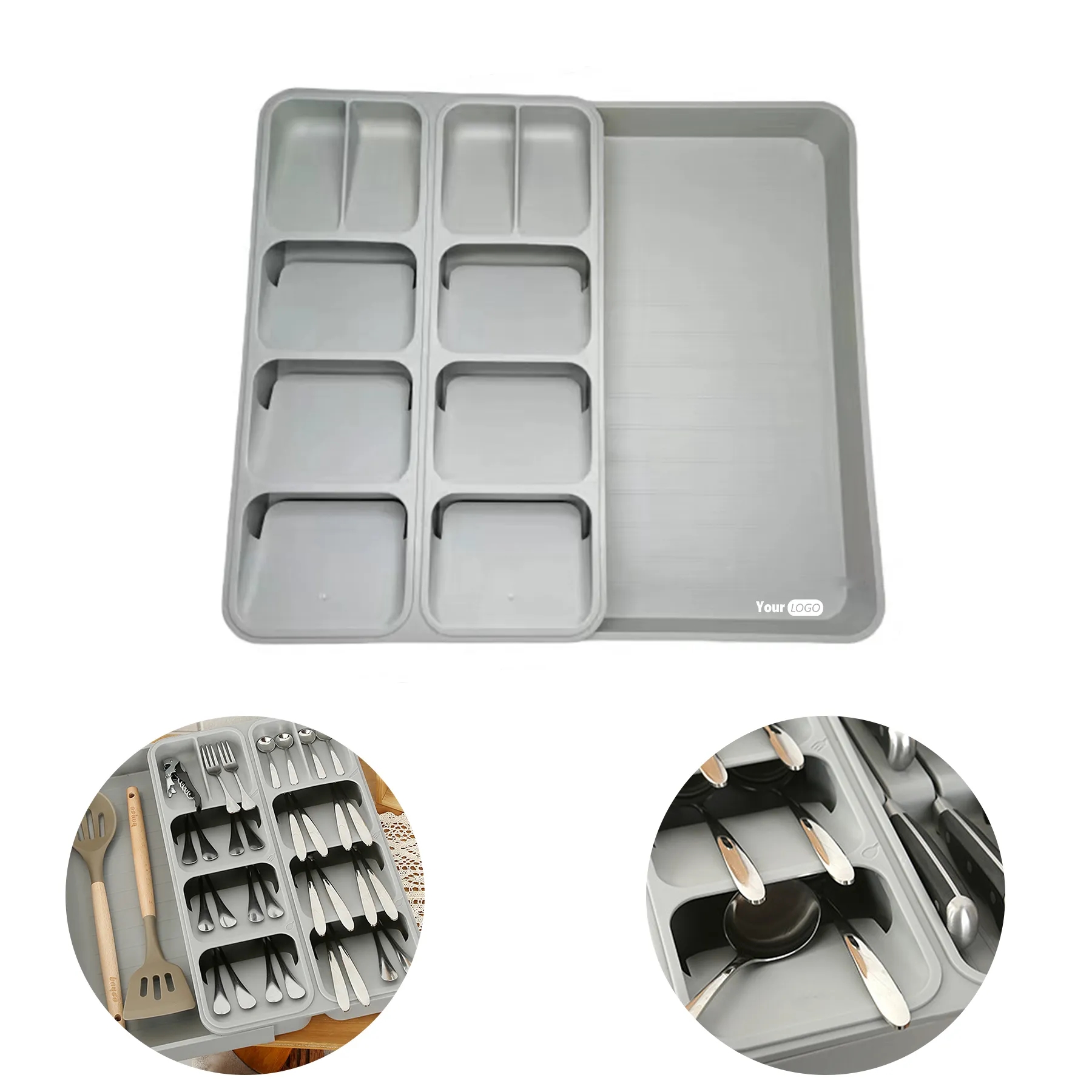 Polypropylene Double Cutlery Kitchen Drawer Storage Box 3