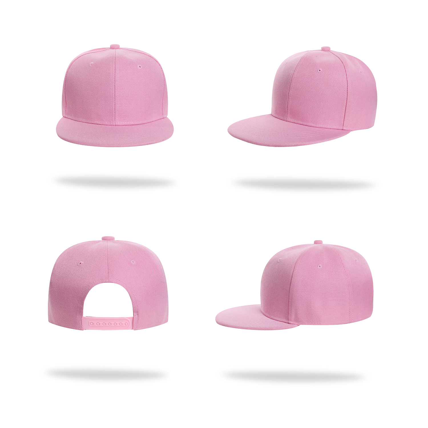 Stock Solid Color Polyester 6 Panel Cap w/Flat Visor & Snapback Fastener 8