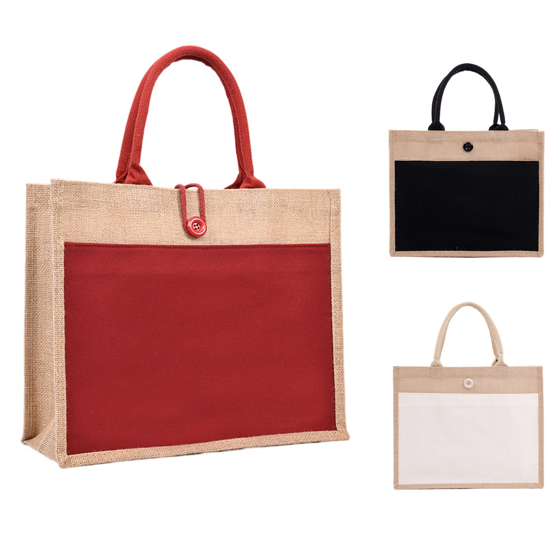 Beach Canvas Pocket Natural Jute Tote Bags, custom tote bag with logo imprint 4