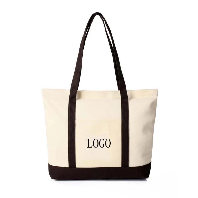 Canvas Tote Bag with an External Pocket, custom tote bag with logo imprint 1