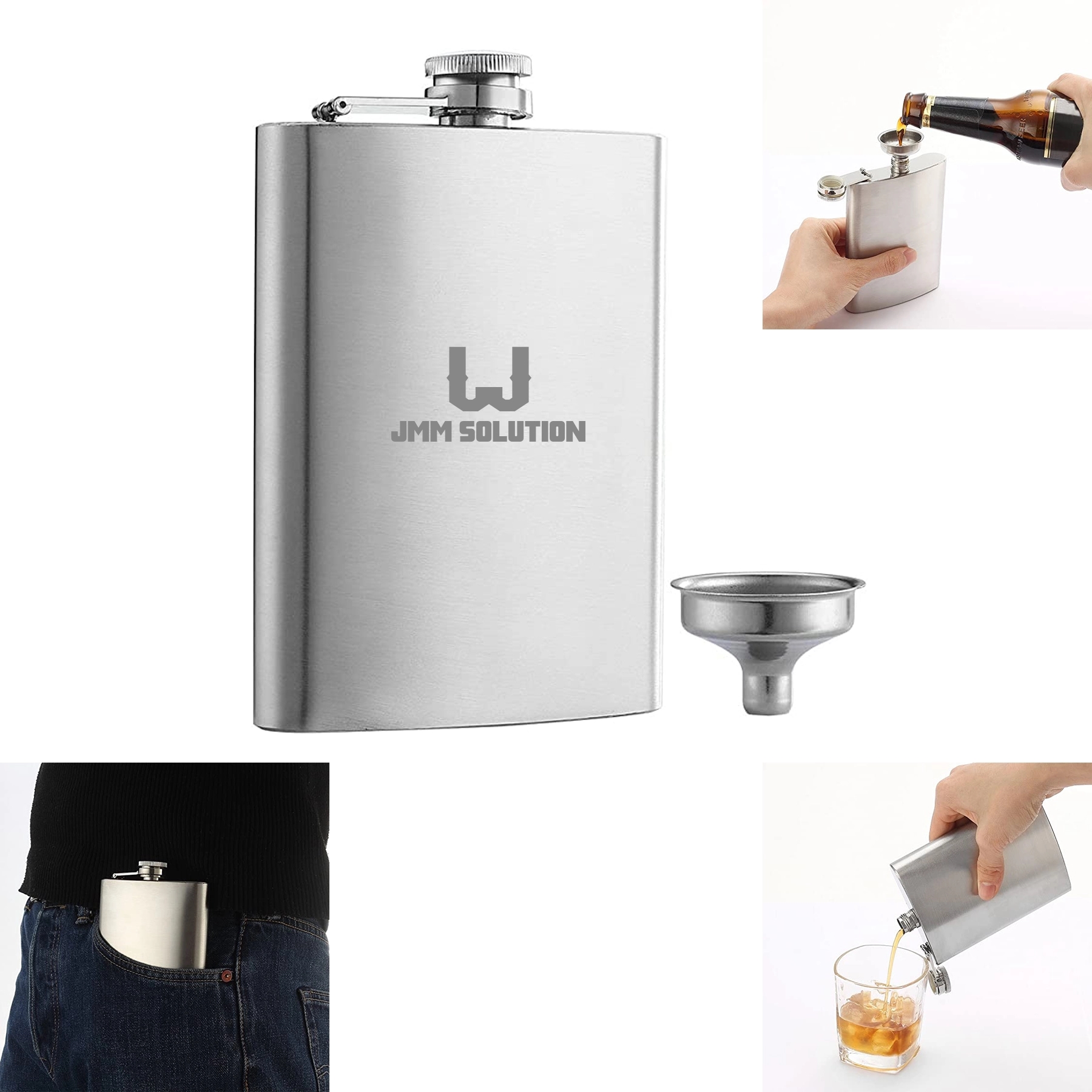 8 Oz Hip Flask For Liquor, custom water bottle with logo imprint 2