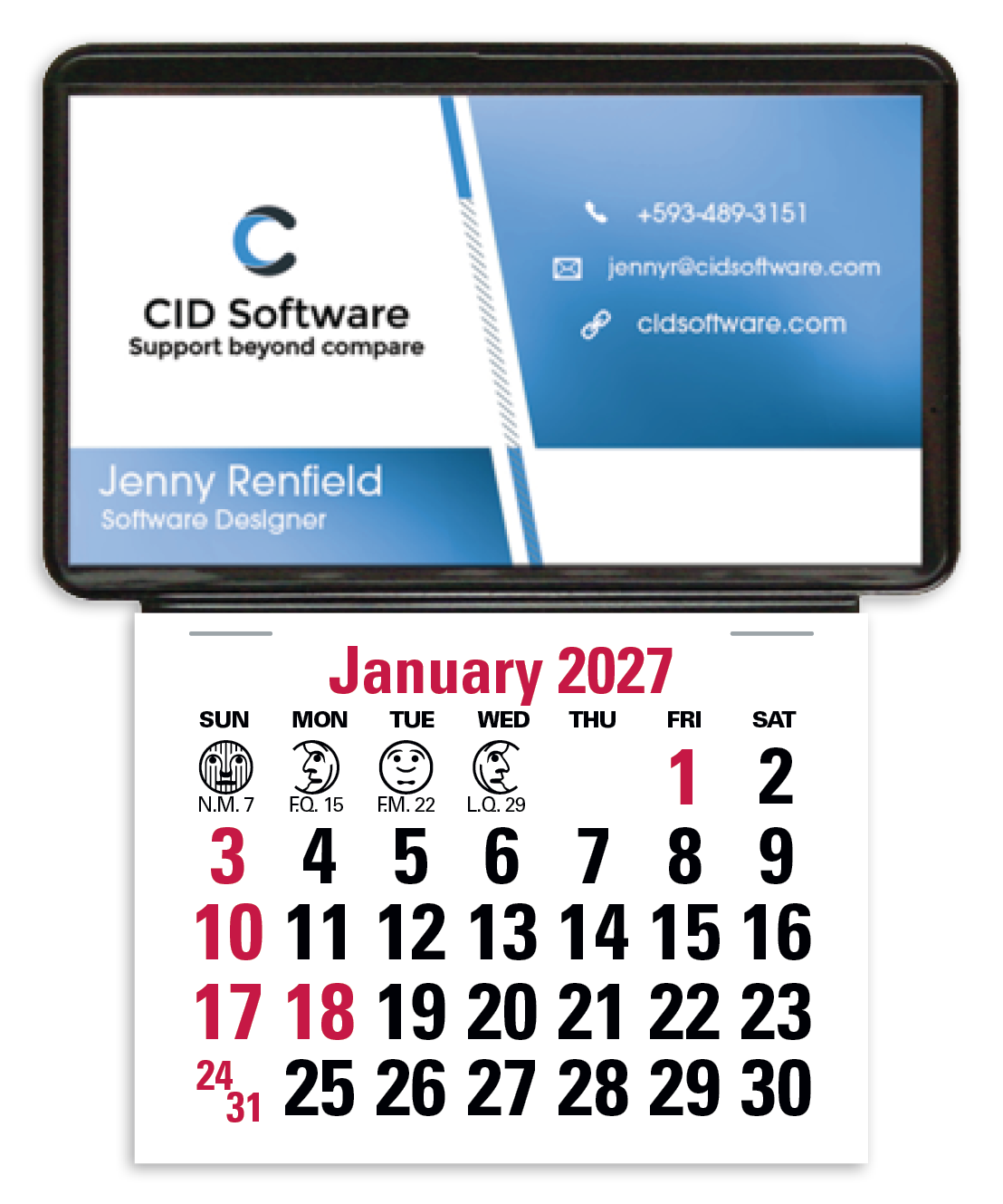 Triumph® Calendars Press-N-Stick Business Card Holder (No Imprint) With Calendar Pad 9