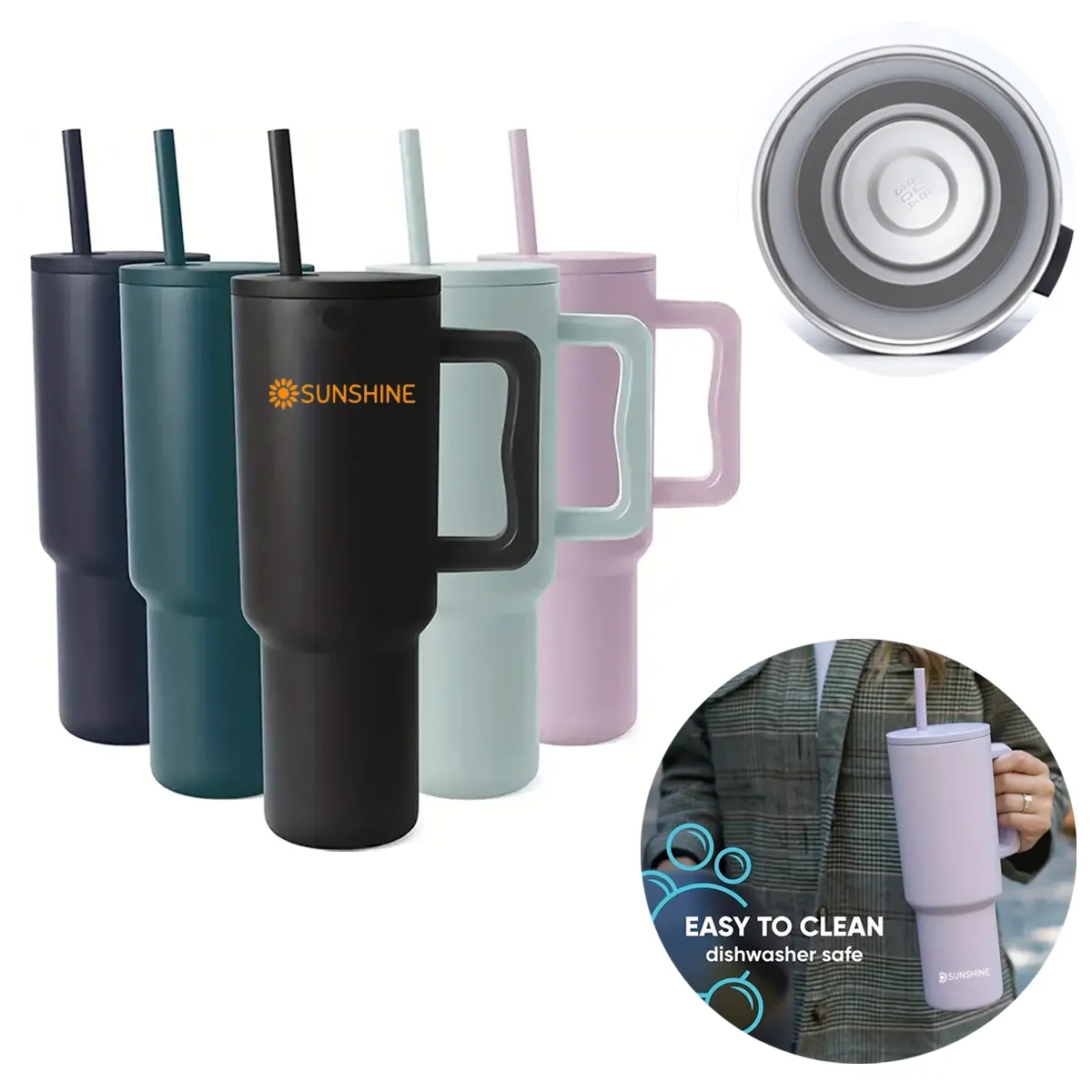 40OZ Tumbler with Handle and Straw Lid 1