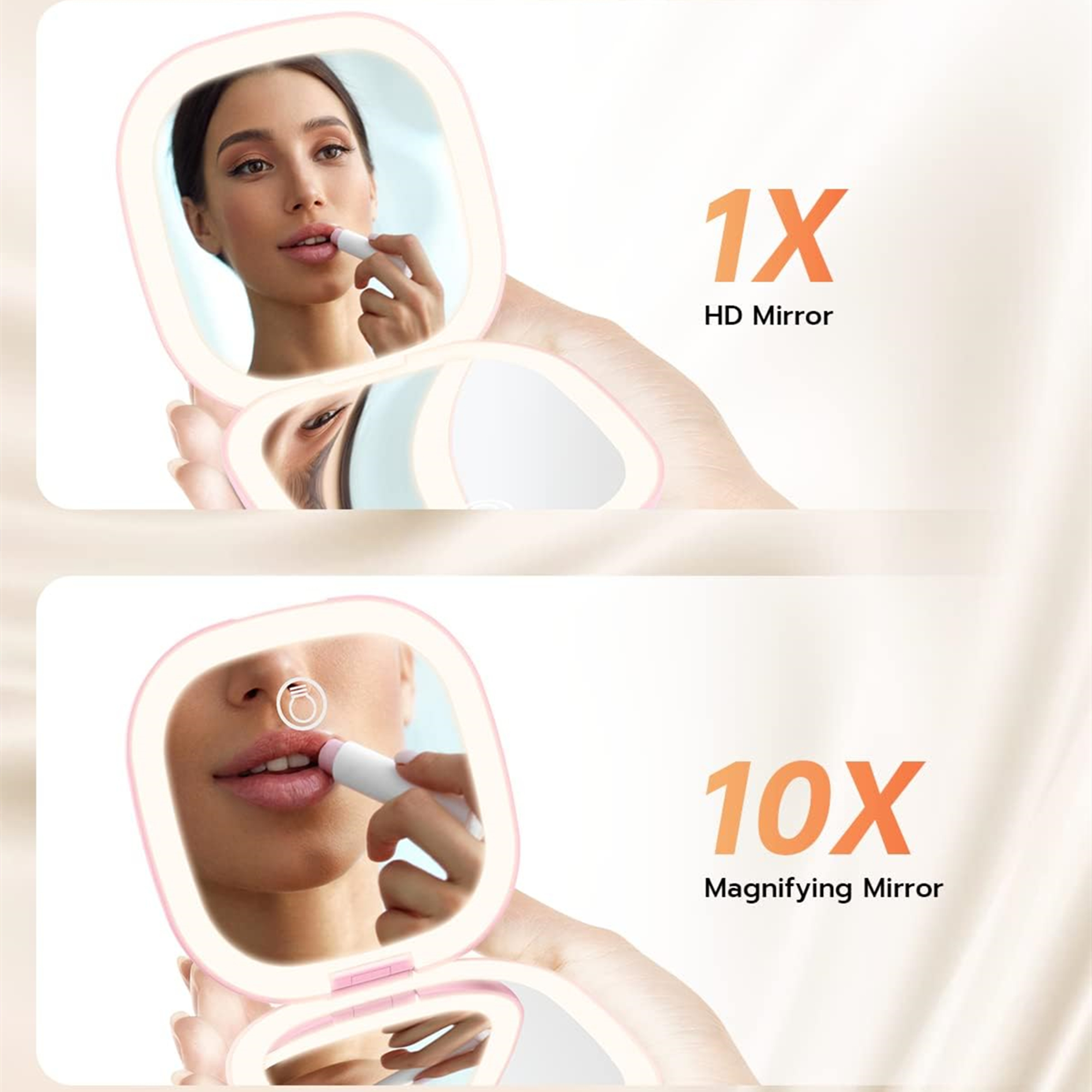 USB Rechargeable Led Travel Makeup Mirror Square 2