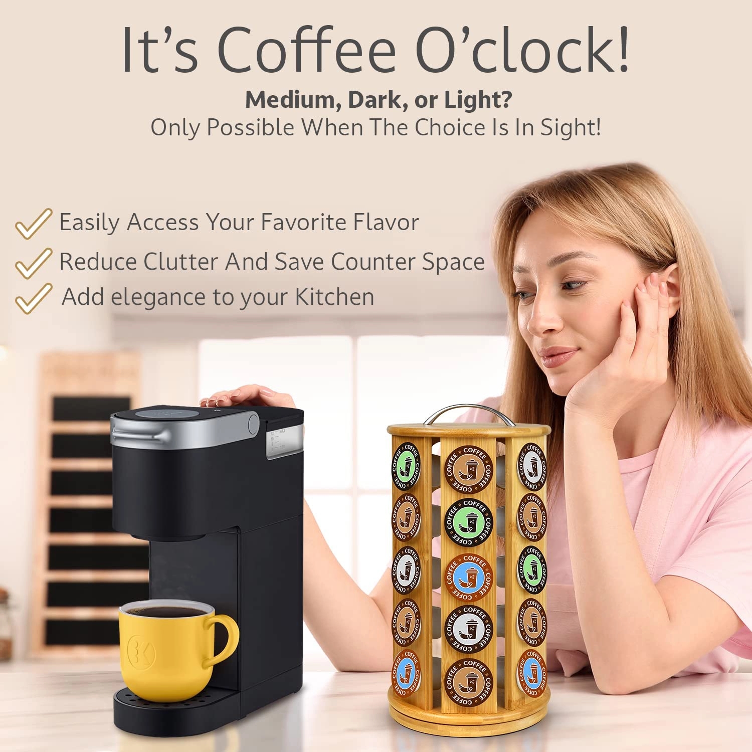 35 K-Cup Bamboo Coffee Pod Carousel Organizer 3
