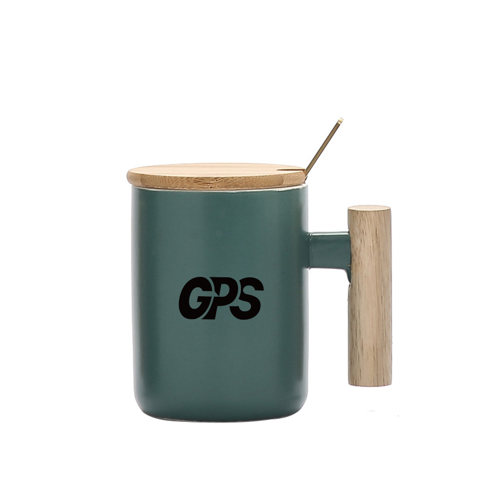 Ceramic mug with wooden handle