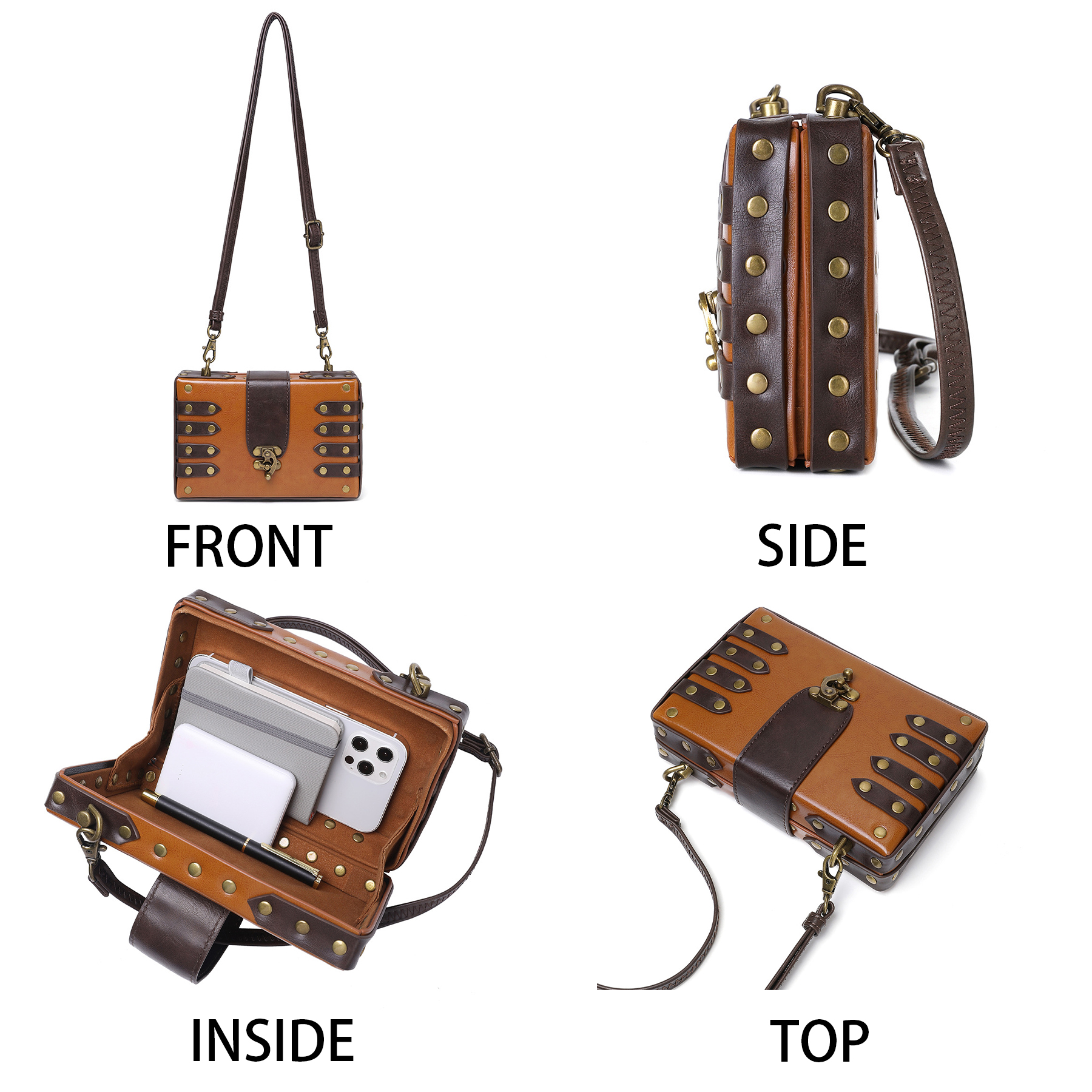 PU Punk industrial retro style small square bag 5