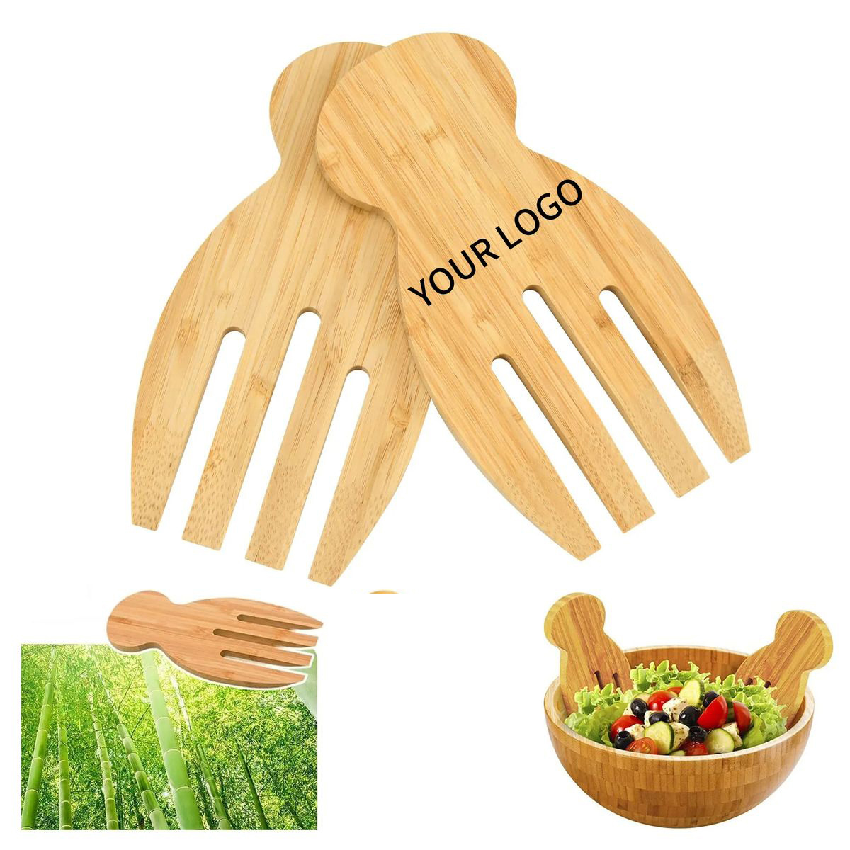 Bamboo Ergonomic Salad Serving Tongs 2