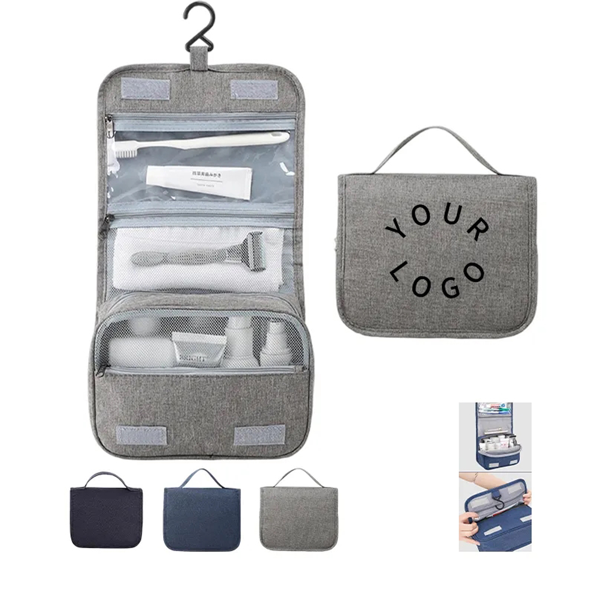 Multi-Compartment Terylene Toiletry Bag with Hangable Design 1