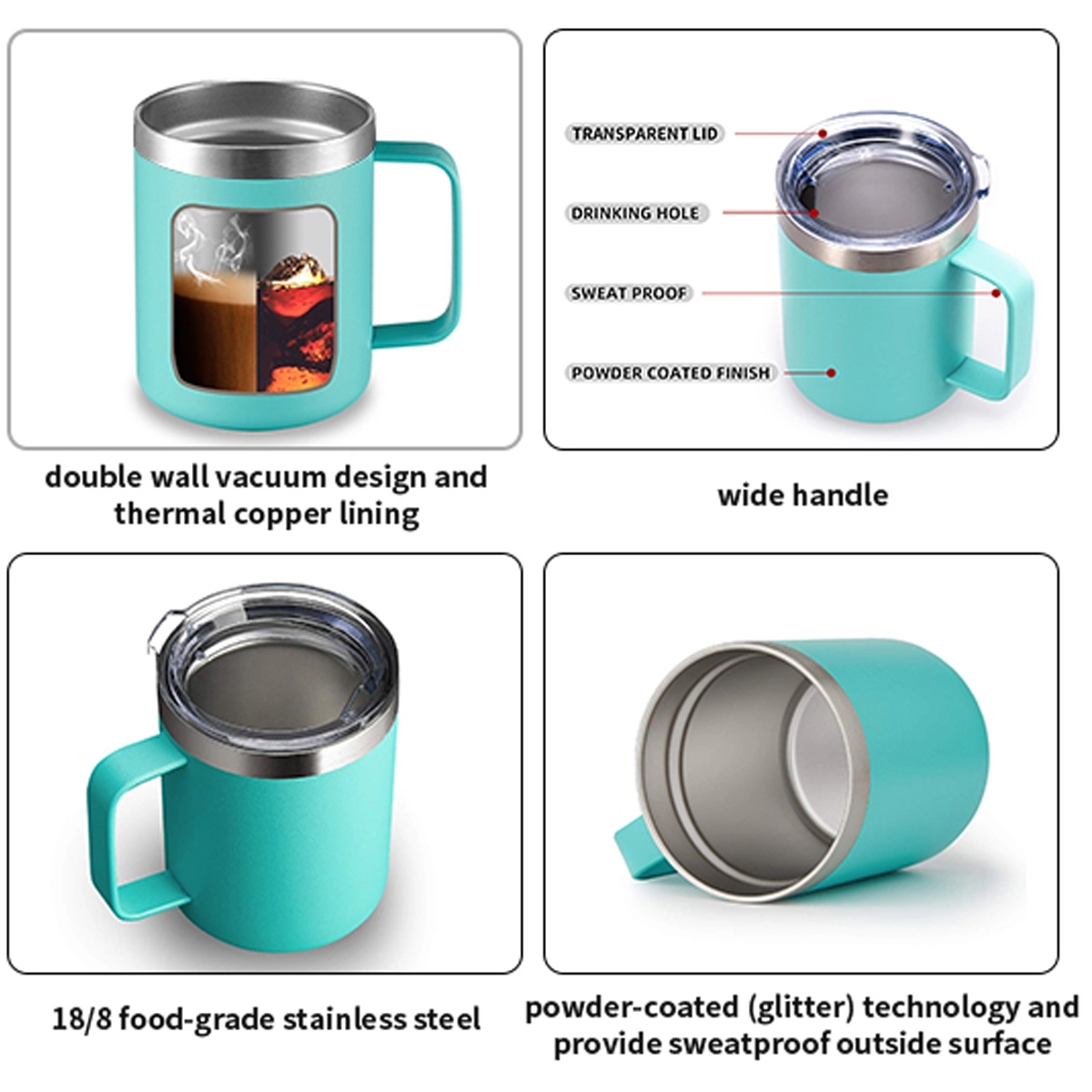 12Oz Stainless Steel Coffee Mug Cup With Handle 4