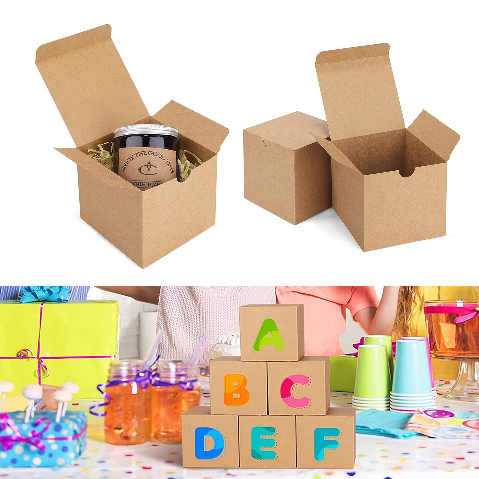 4 x 4 x 4 Incehs Brown Kraft Paper Box with Lid 3