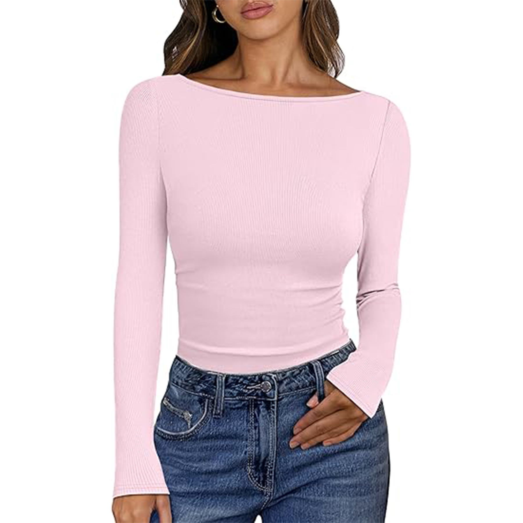 Women Boat Neck Long Sleeve Shirt 3