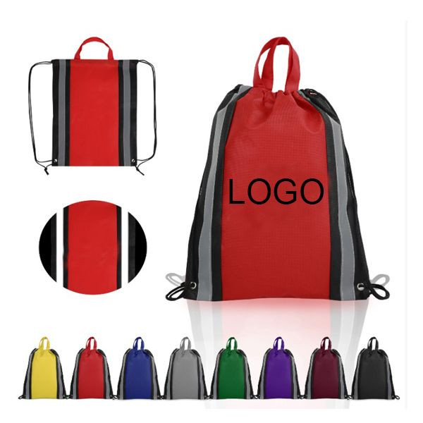 210D Reflective Stripes Drawstring Backpack 1