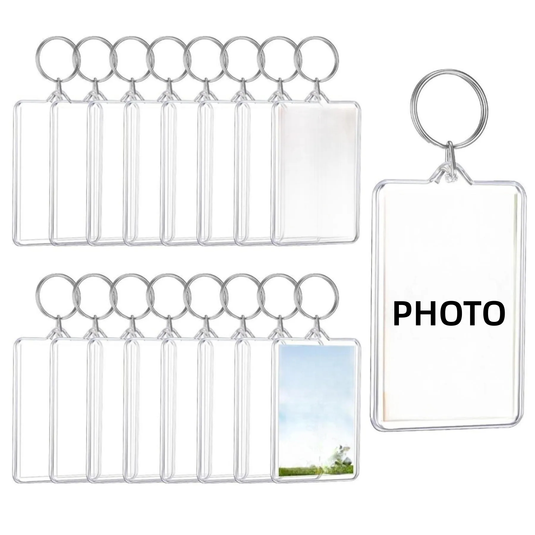 3" x 2.2" plastic photo frame key chain with metal hoop