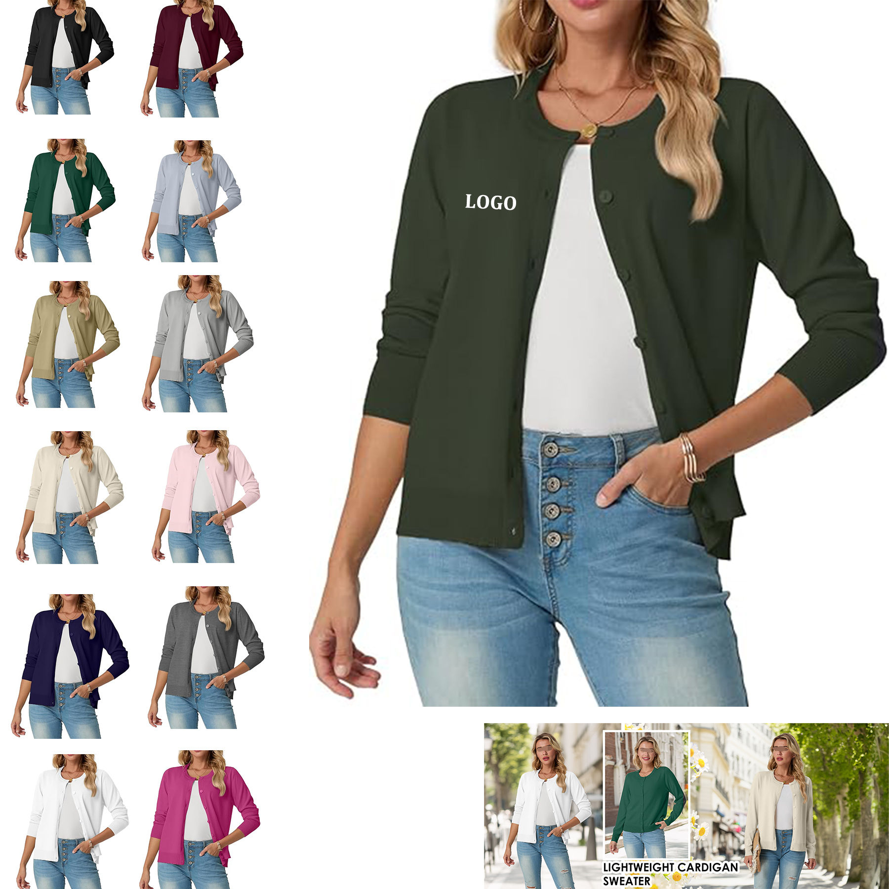 Women's Long Sleeved Lightweight Round Neck Casual Cardigan 2