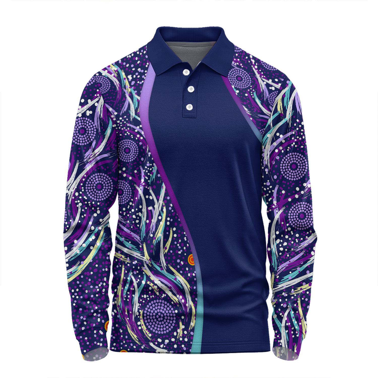 75D Milk Silk Fluorescent Digital Print Men's Long Sleeve Polo - 5.3 oz 3