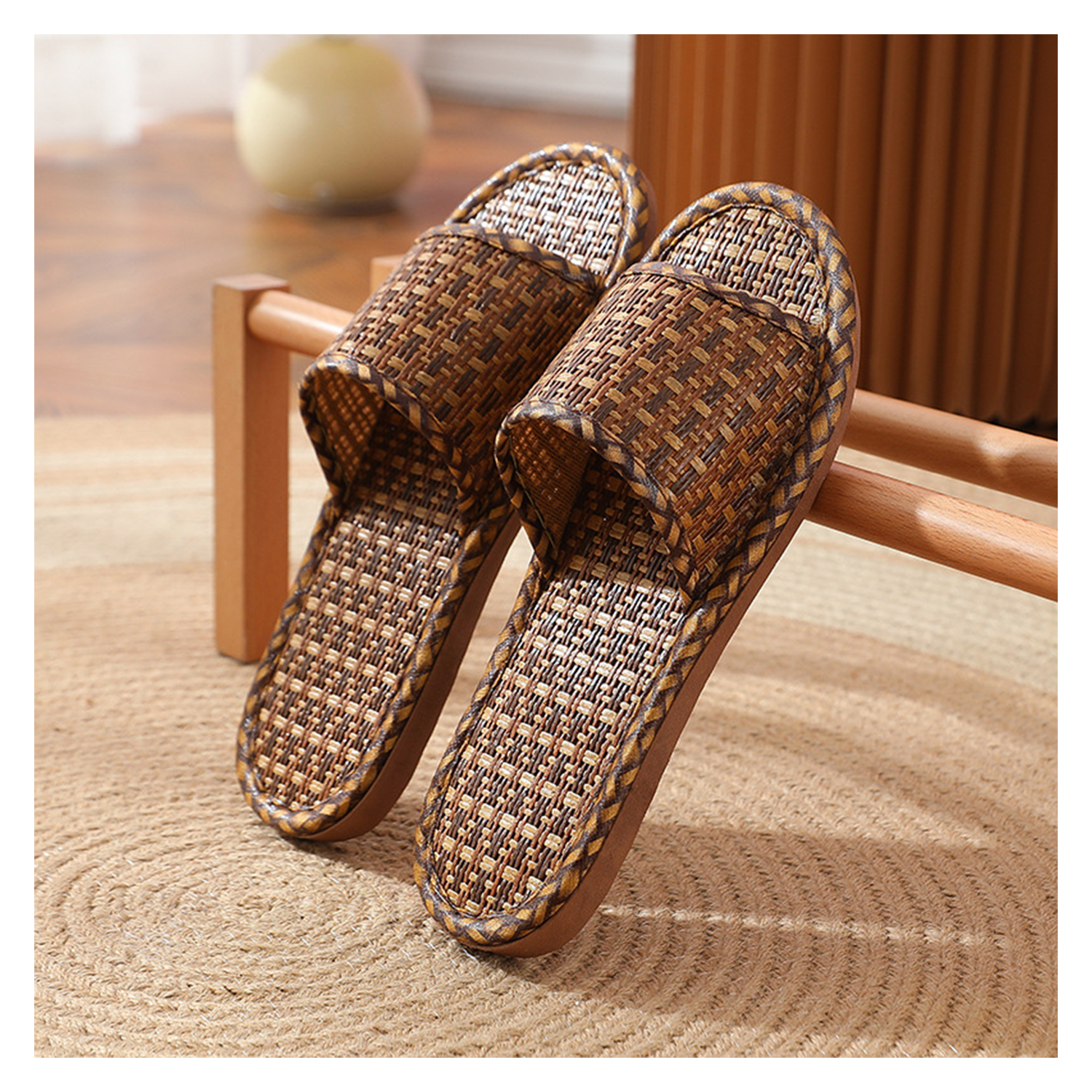Straw Woven Bamboo Cane Linen Slippers 5
