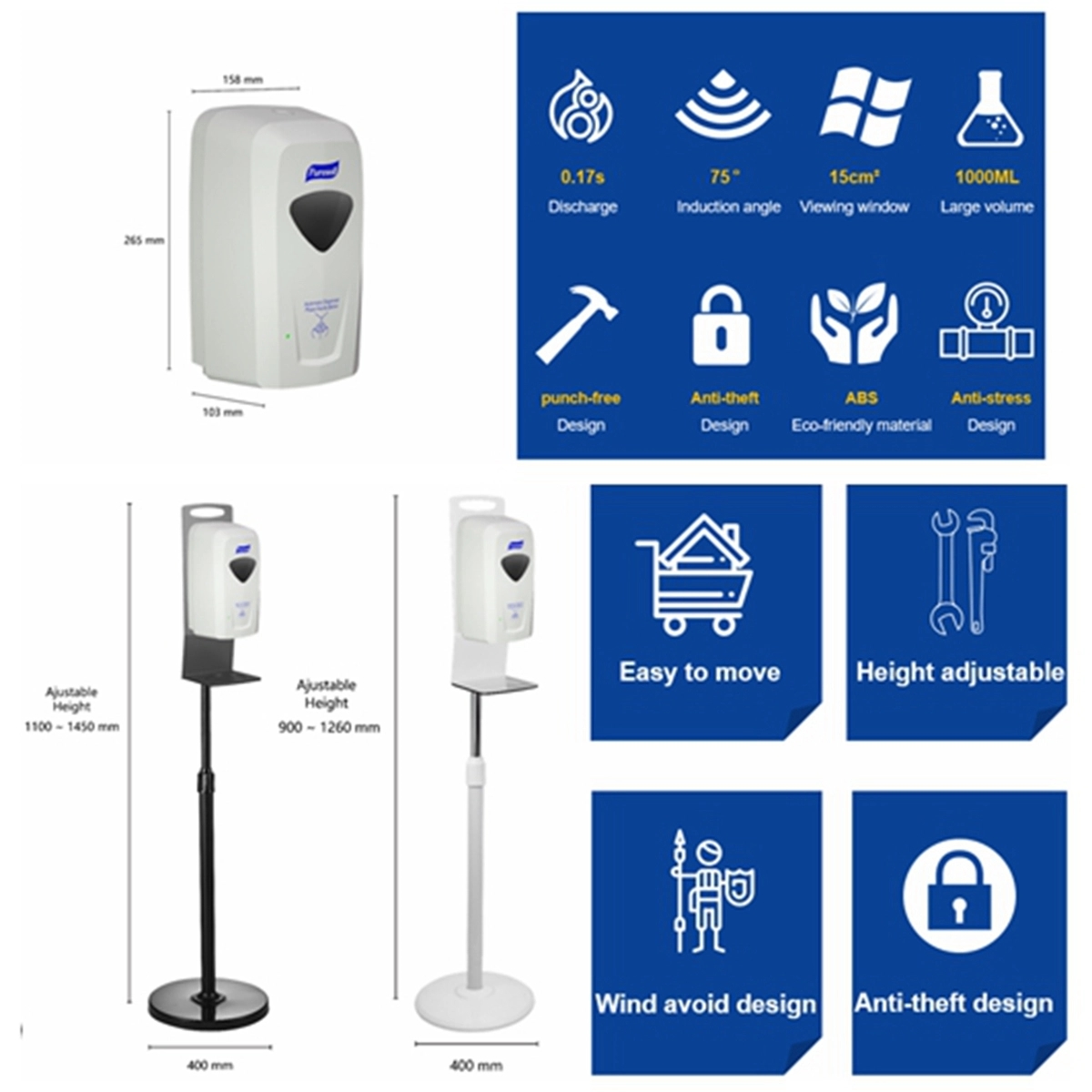 34OZ Auto-Sensing Hand Sanitizer Dispenser with Floor Stand 2