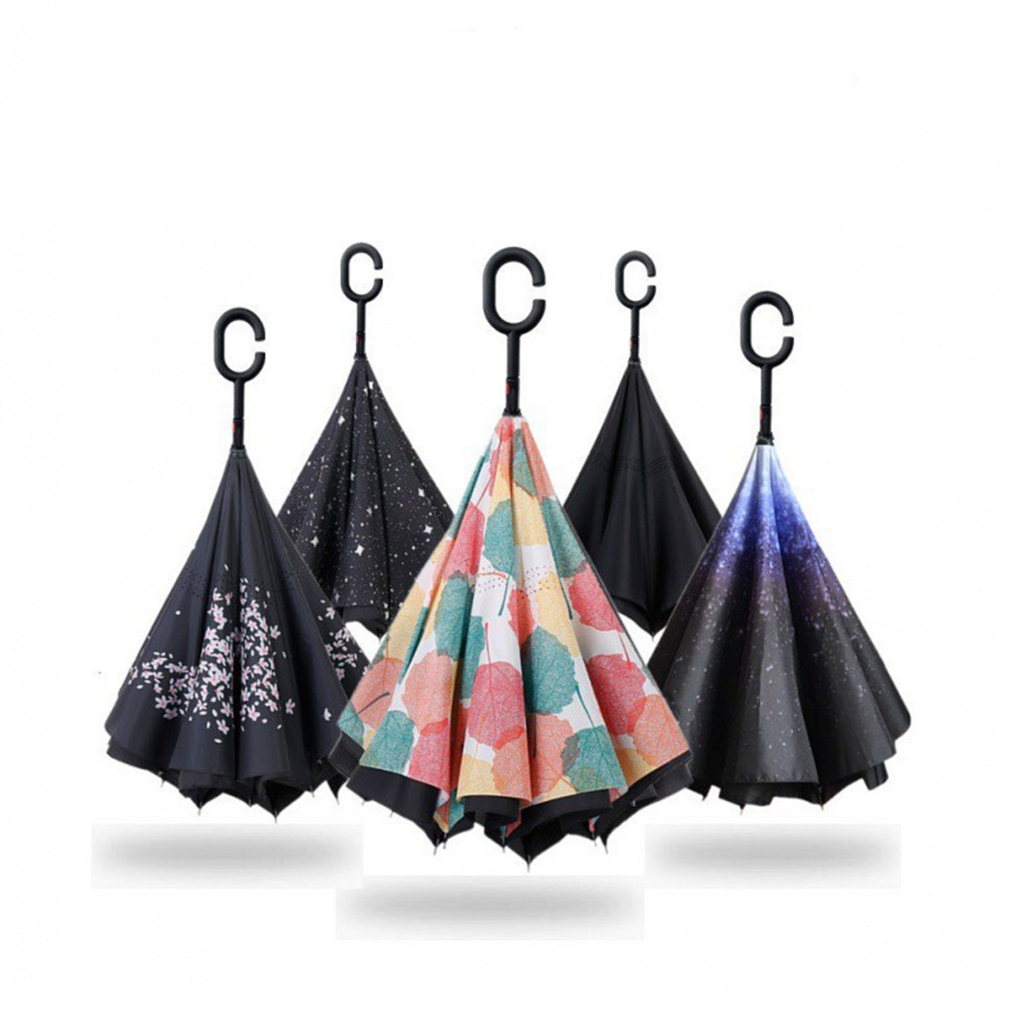 Folding Inverted Umbrella With C-Shaped Handle 1