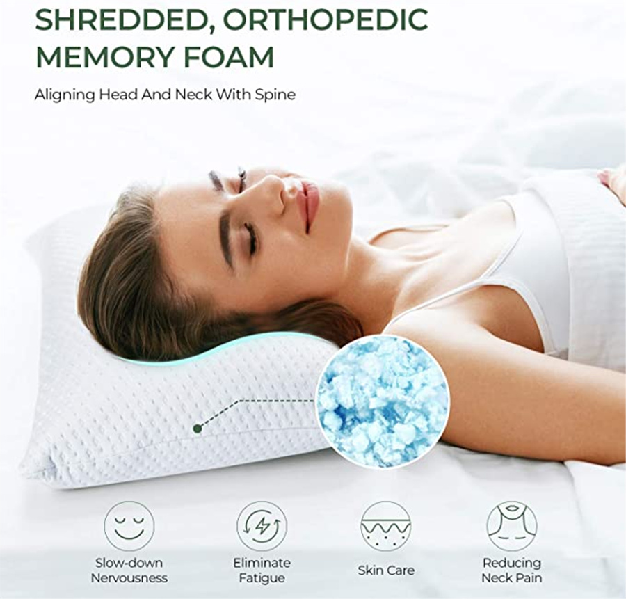 Shredded Memory Foam Pillow for Sleeping, Soft Adjustable Bed Pillows with Washable Bamboo Pillow Co 1