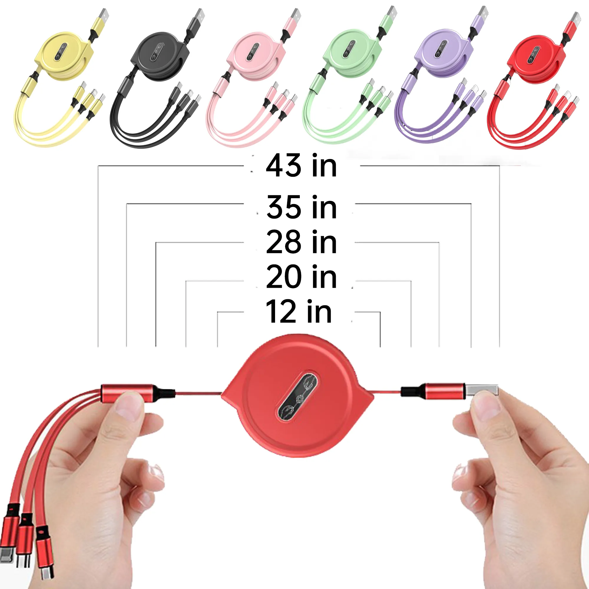 Multi 3 in 1 Retractable USB Fast Charging Cable Adapter 2
