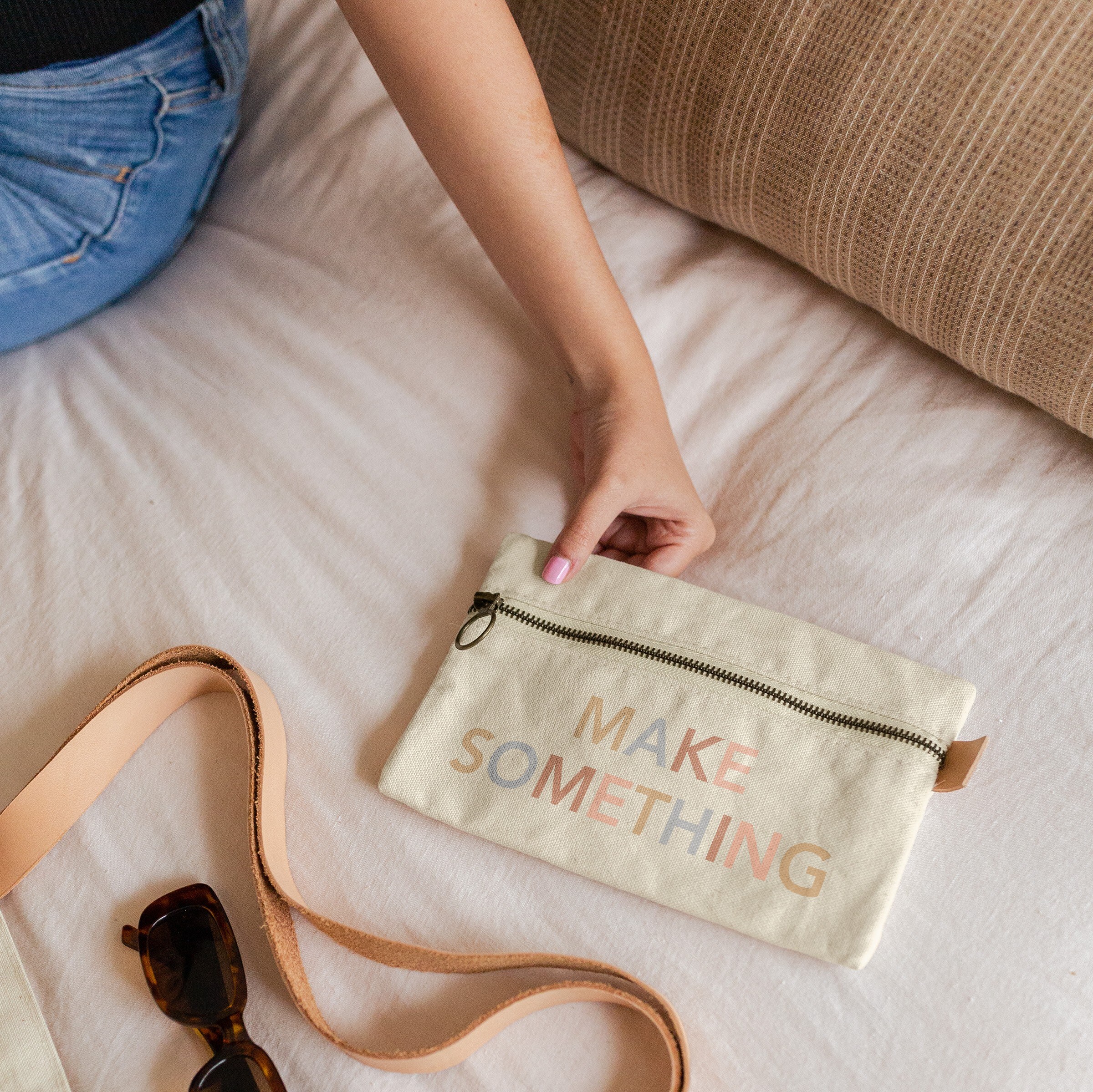 ZIP FRONT POUCHES - HEAVYWEIGHT CANVAS WITH LEATHER - SMALL