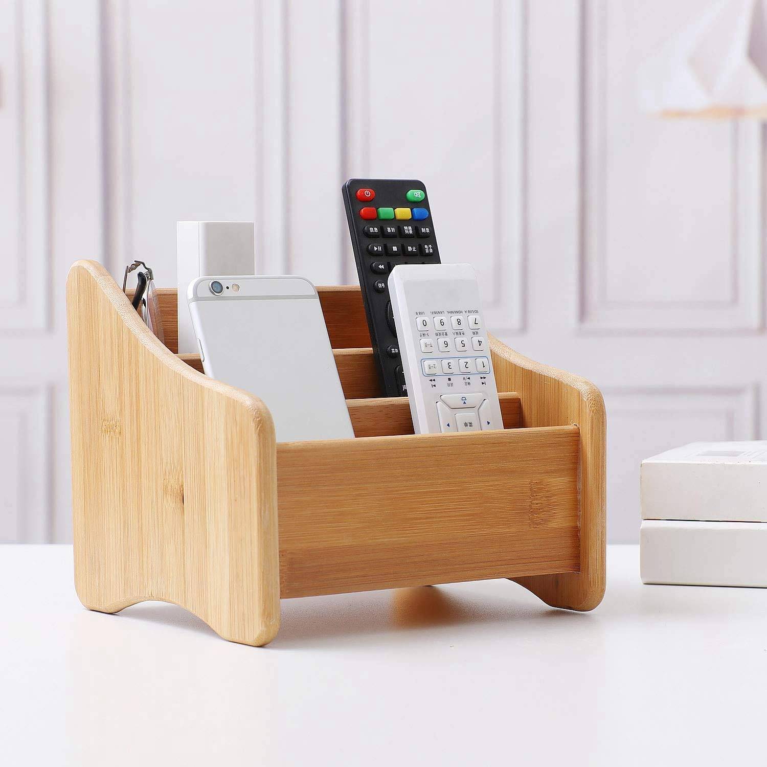 Wood Desk Organizer Bamboo Remote Control Holder 8