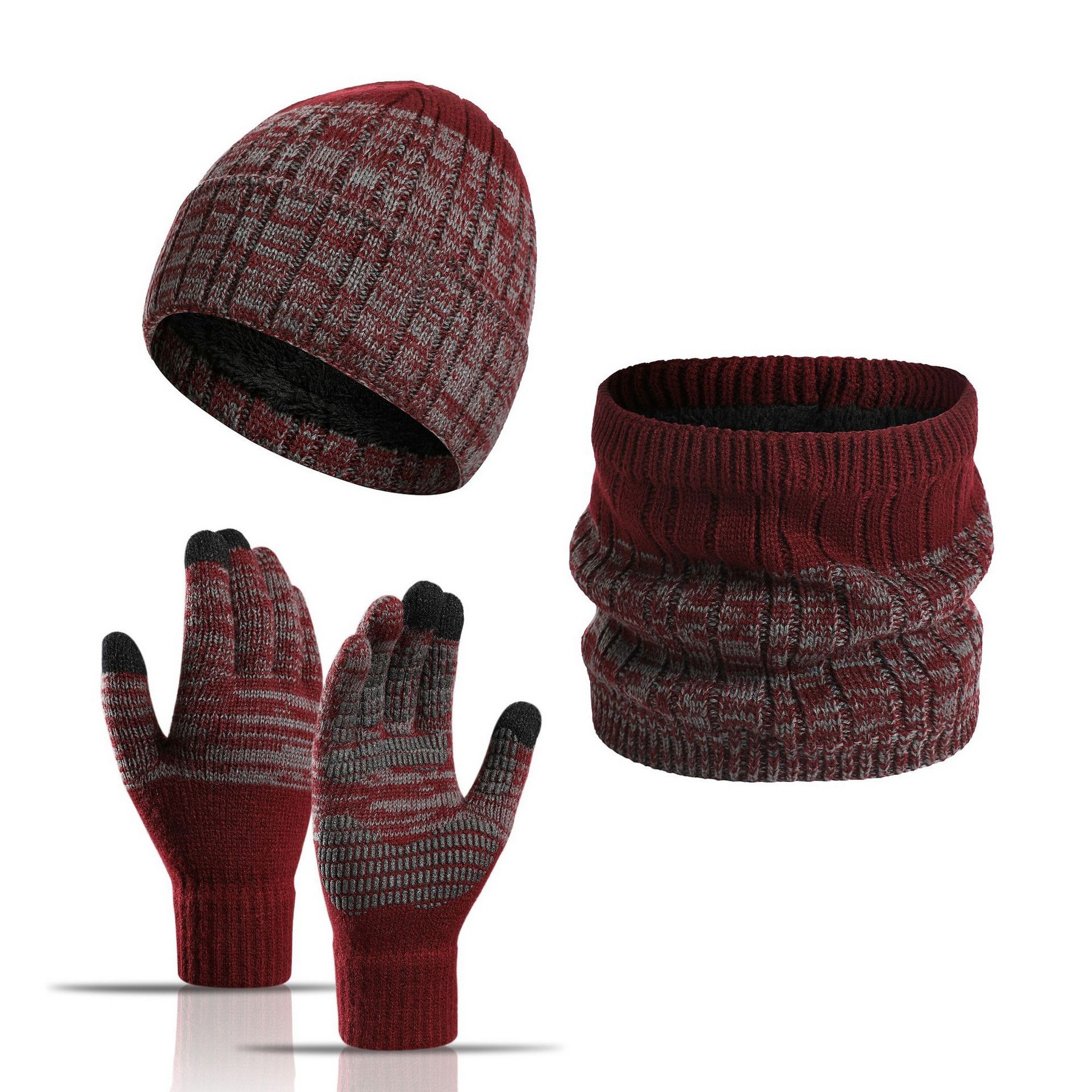 3PCS Winter Beanie Neck Gaiter Gloves Set 7