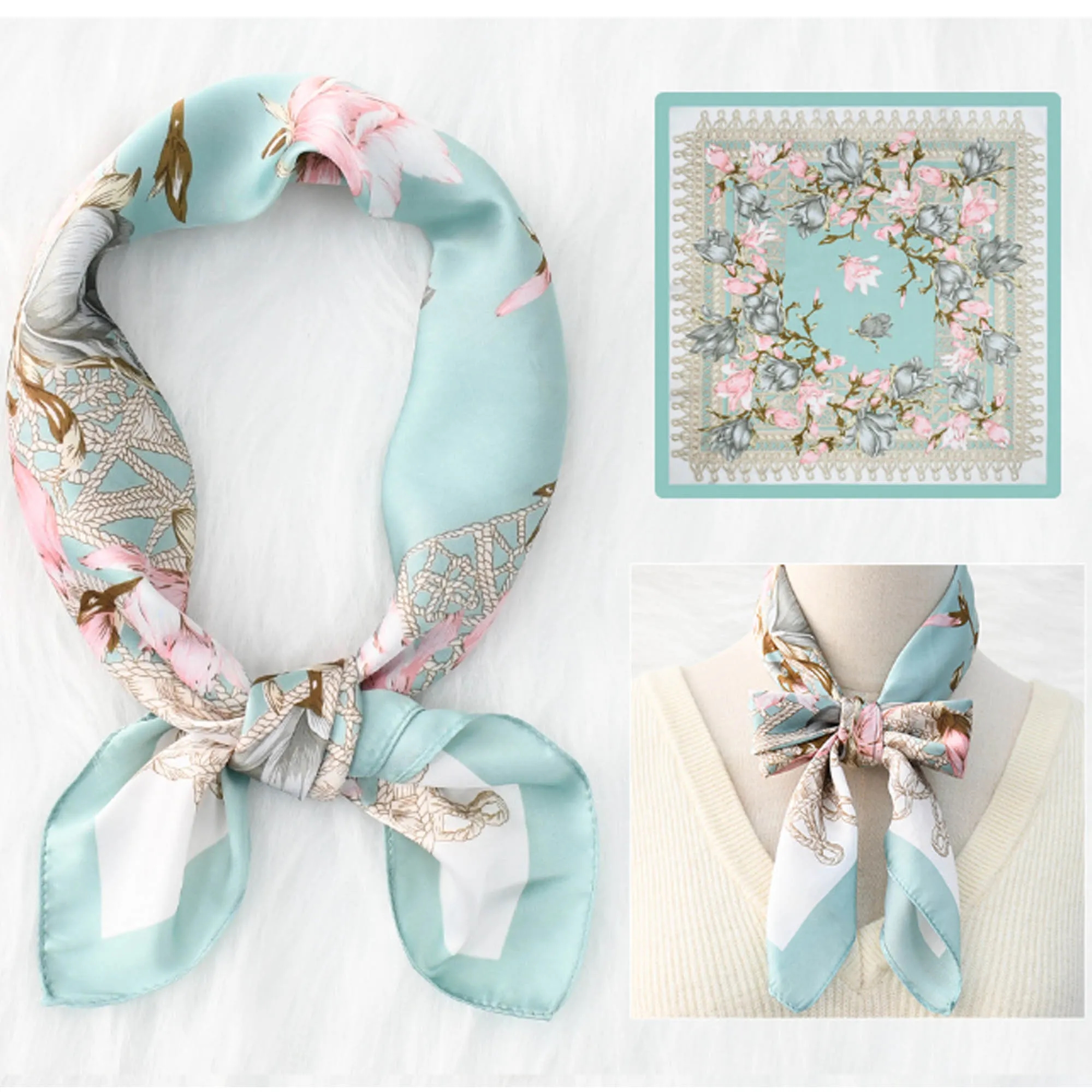 Floral Print Silk Square Scarf 2