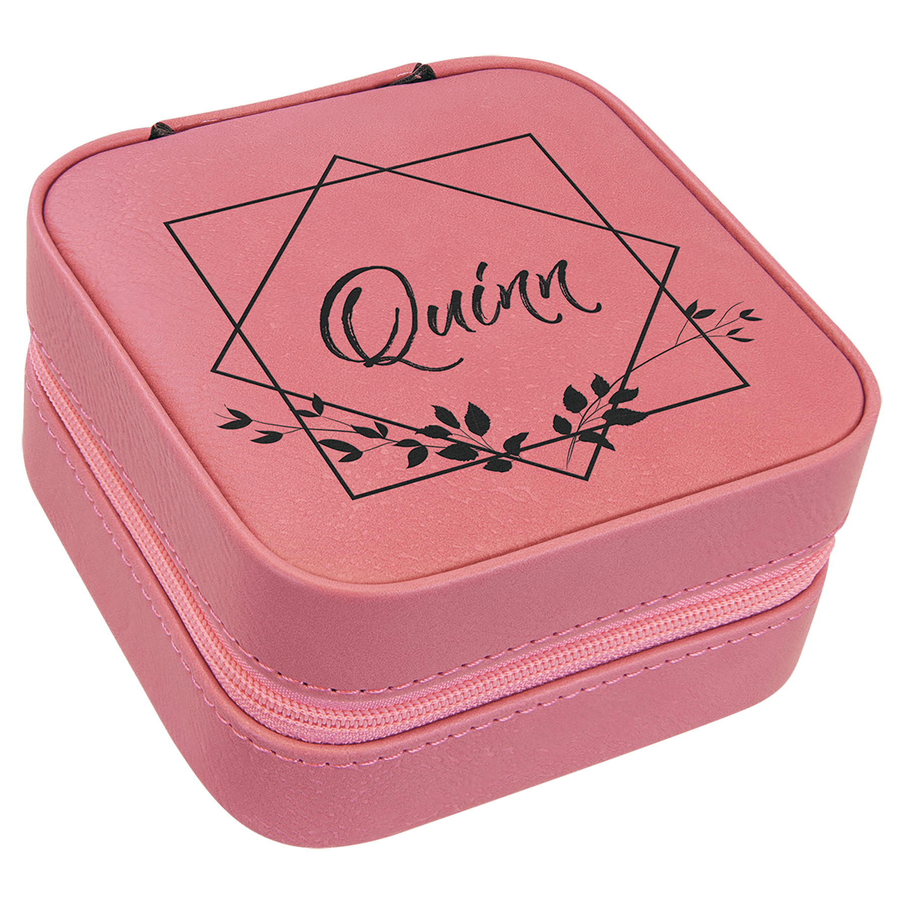 4" X 4" Pink Leatherette Travel Jewelry Box with Black Lining 2