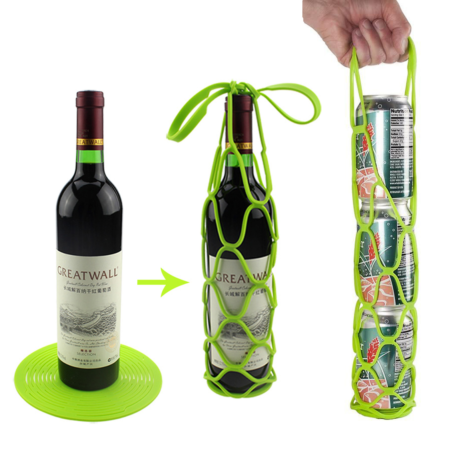 2 In 1 Silicone Wine Bottle Carrier Mesh Bag 2