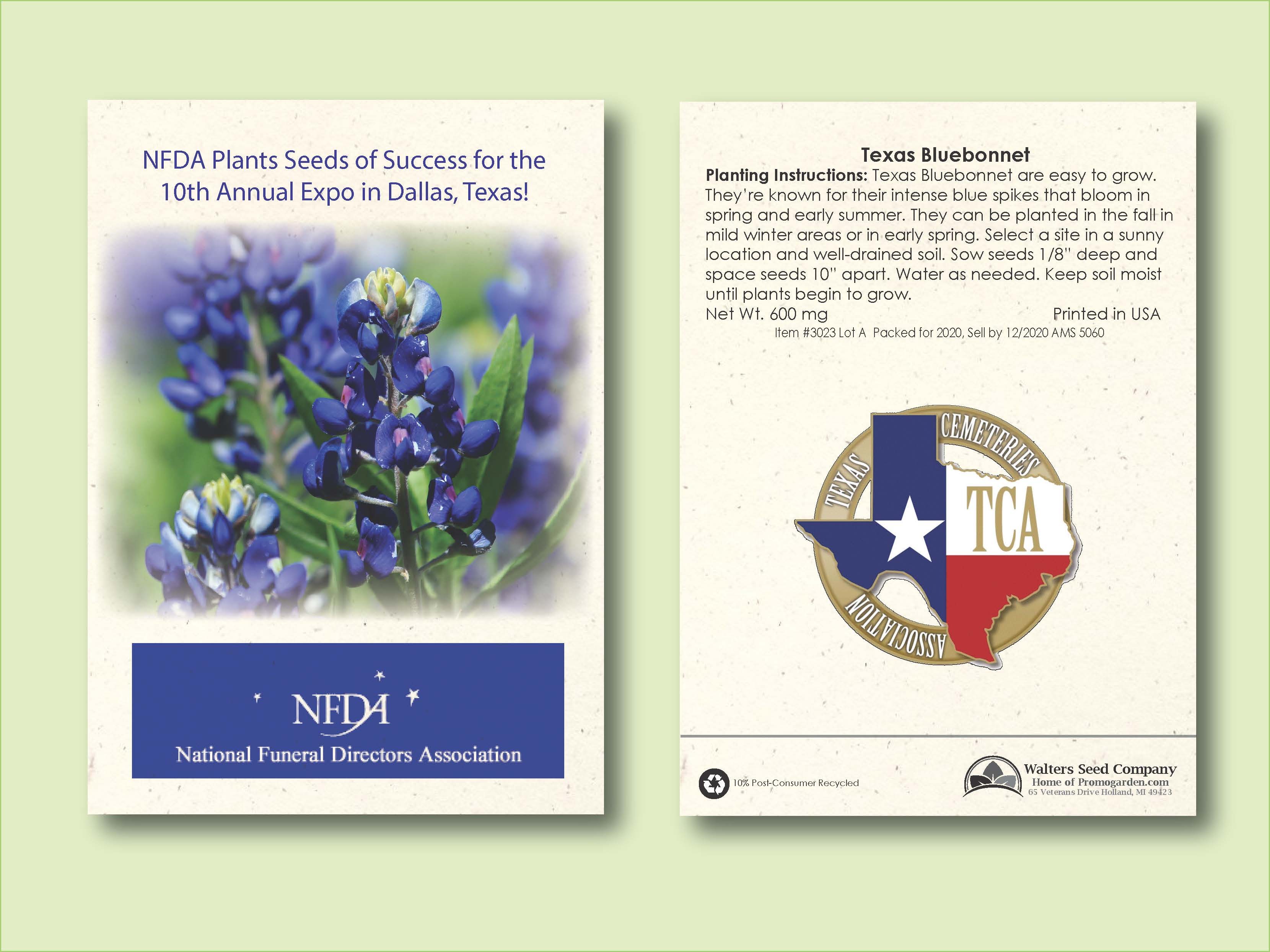 Texas Bluebonnet Seed Packet - Size 3.25" x 4.5" 2