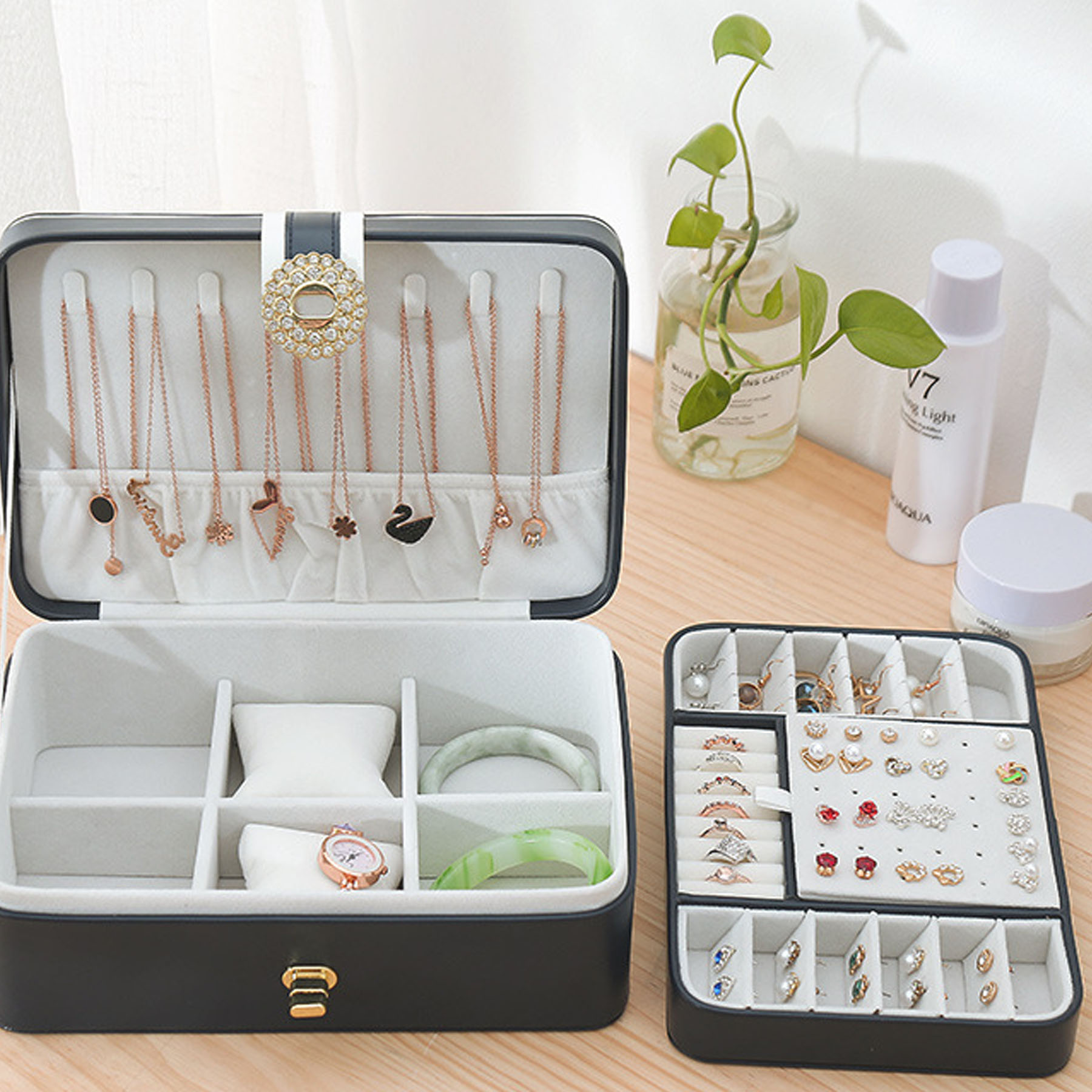 Double-Layer PU Large Capacity Jewelry Box 3