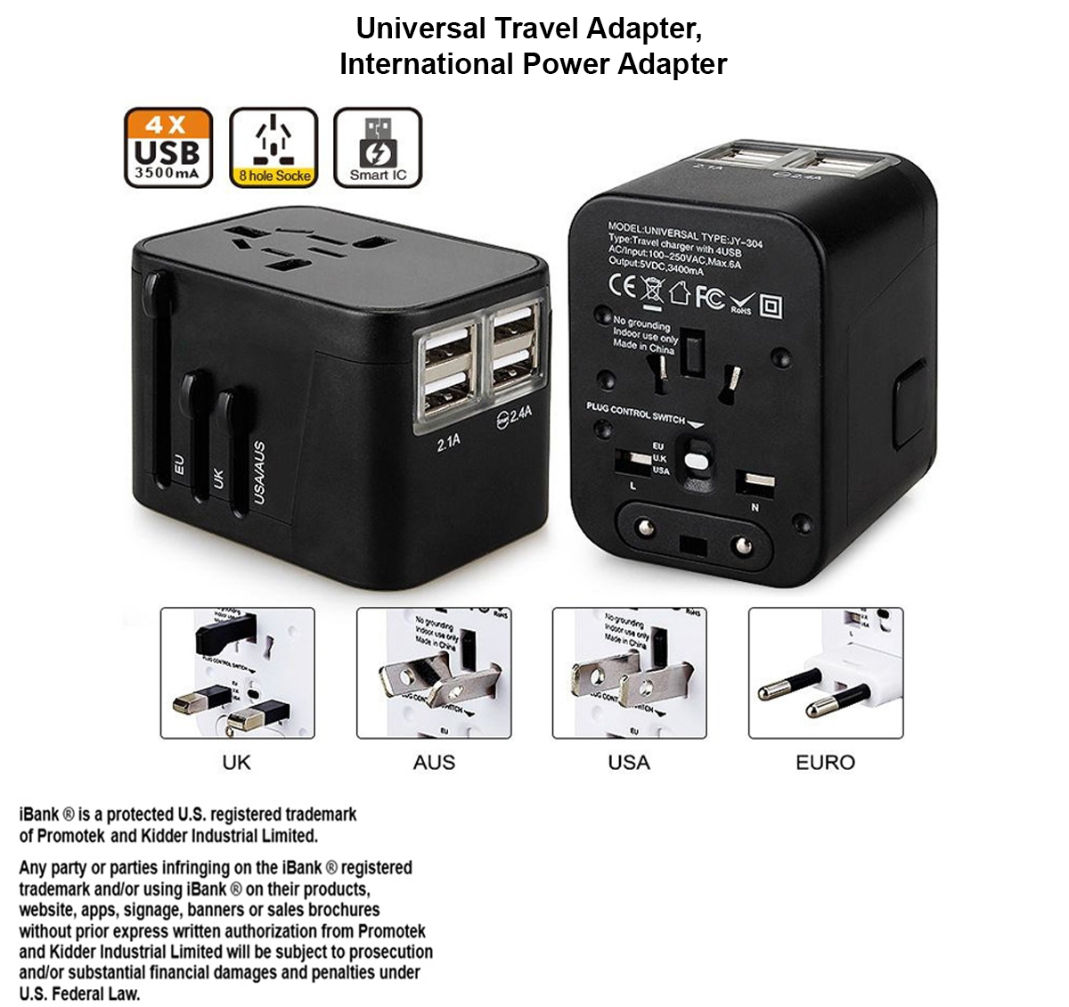 iBank ® Universal Travel Adapter, International Power Adapter 2