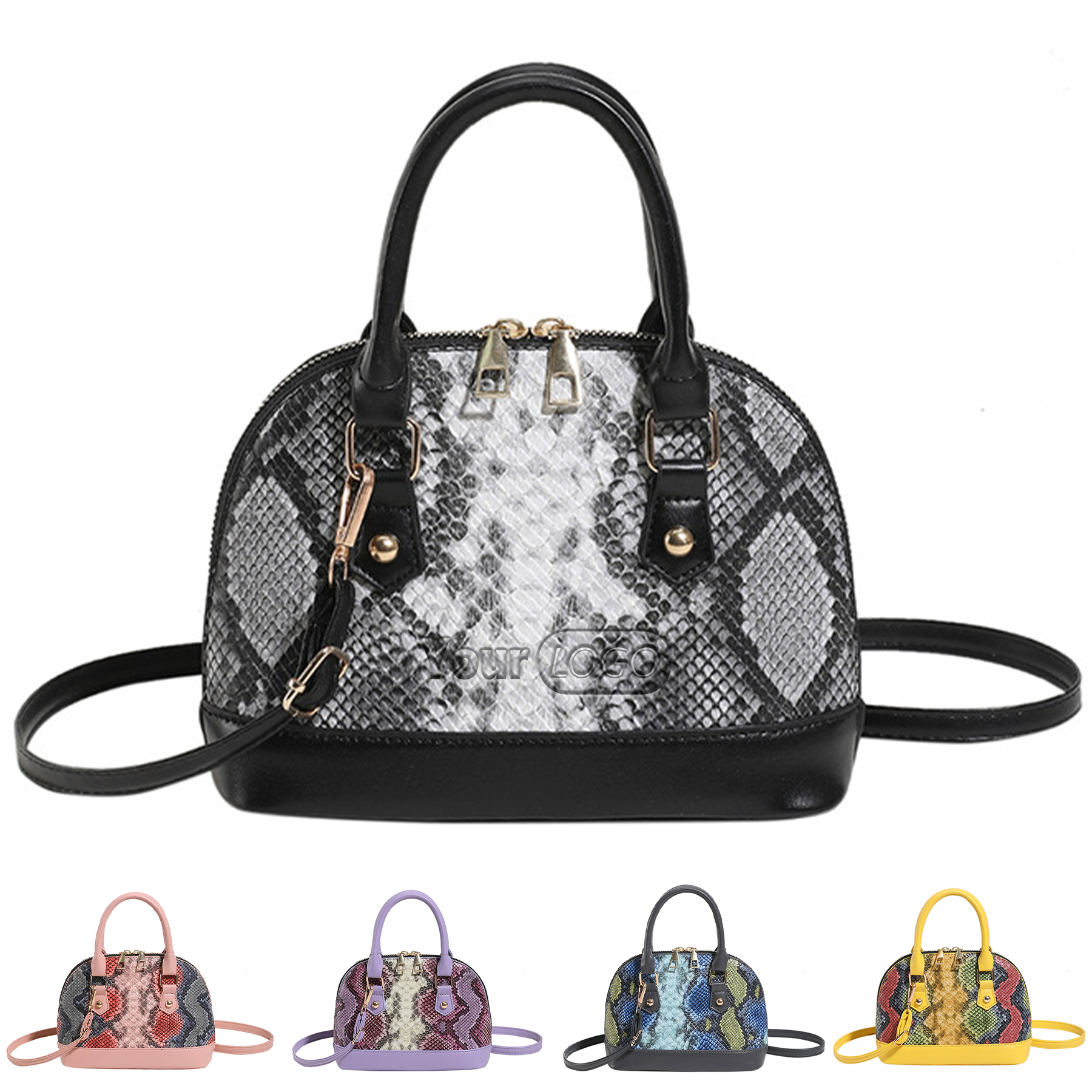 PU Contrasting snakeskin one-shoulder cross-body bag 2