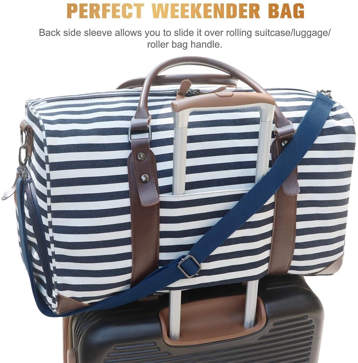 Canvas Leather Weekender Overnight Carry On Tote Bag 4