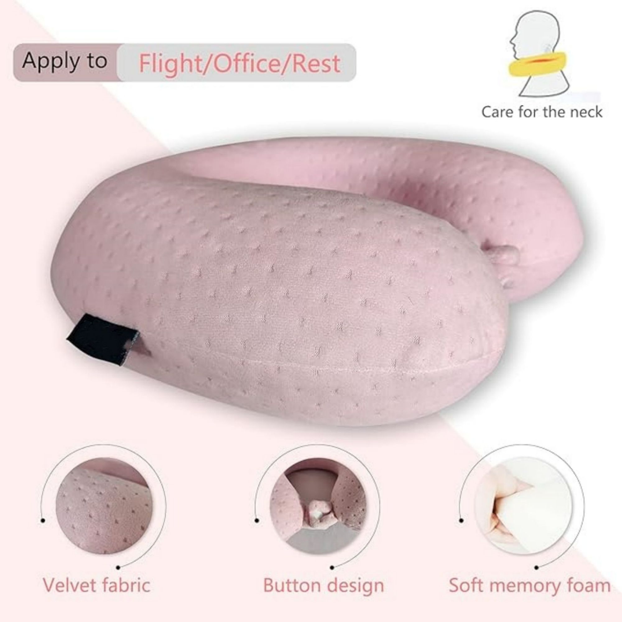 Pink Comfortable U Shape Memory Foam Pillows 2