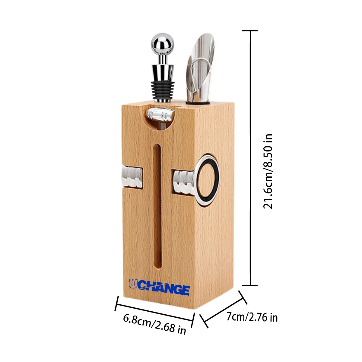 Bamboo Wine Tool Set With Corkscrew Stopper Pourer 5