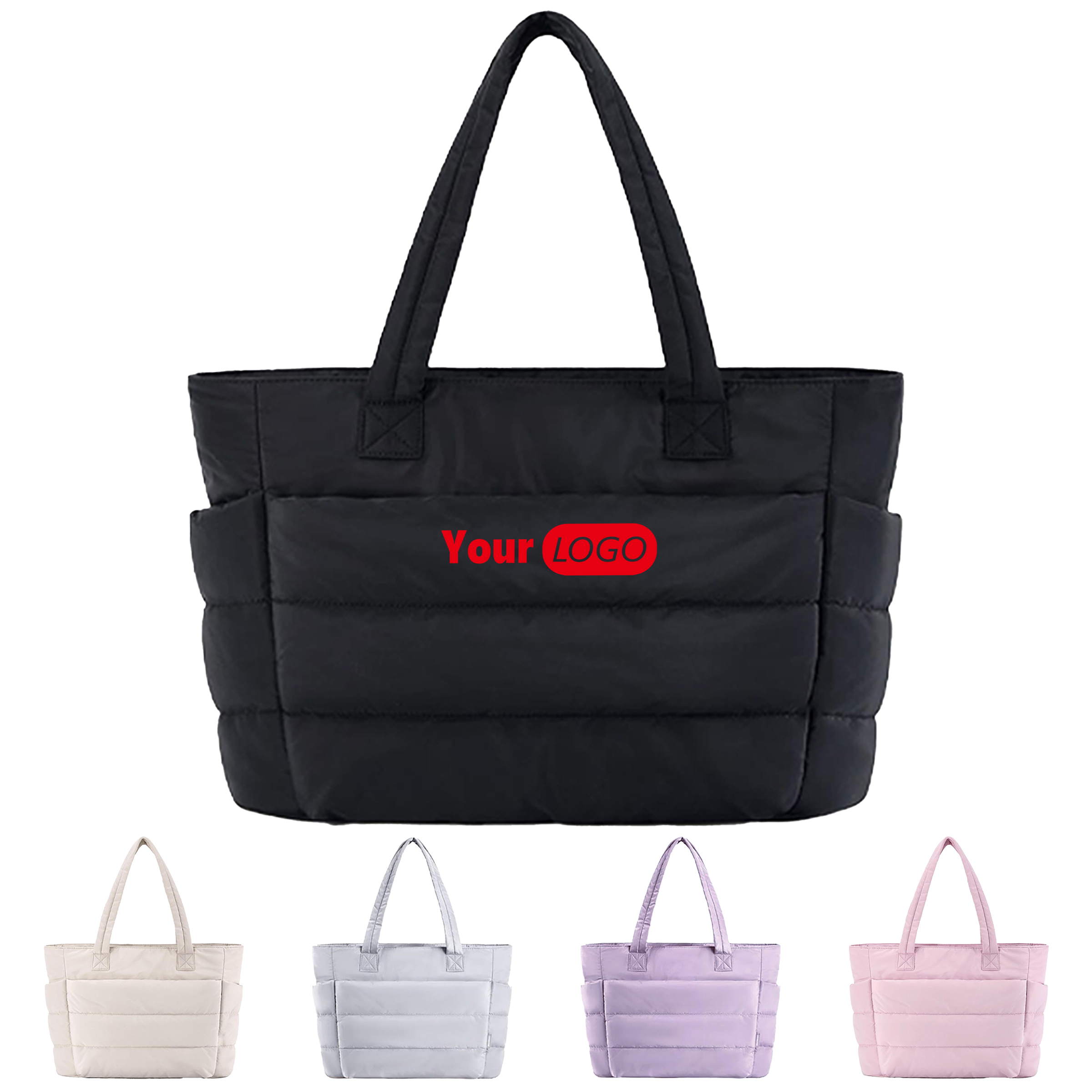 Polyester Stylish Quilted Tote Bag With Custom Logo, custom tote bag with logo imprint 5